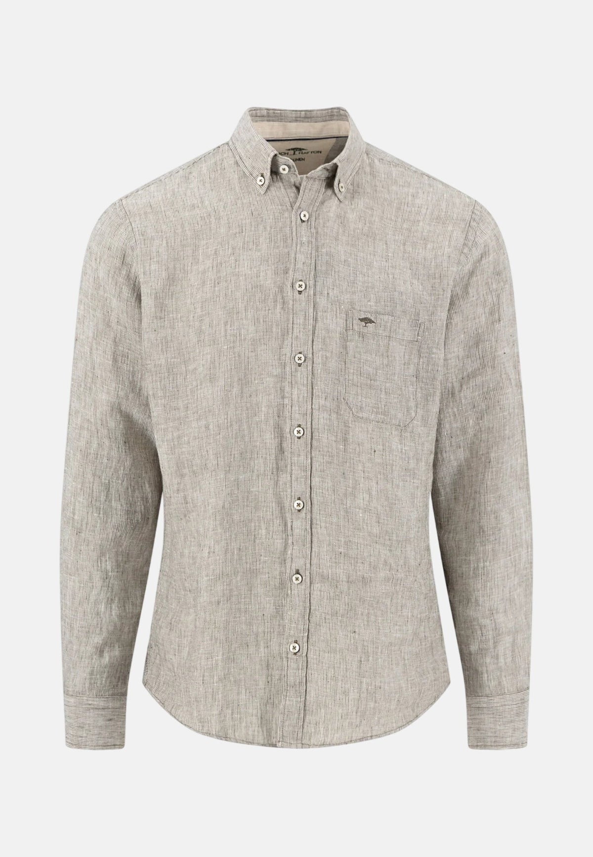 Fynch-Hatton Needle Stripe Linen Button Down Shirt Dark Khaki | Studio DOS
