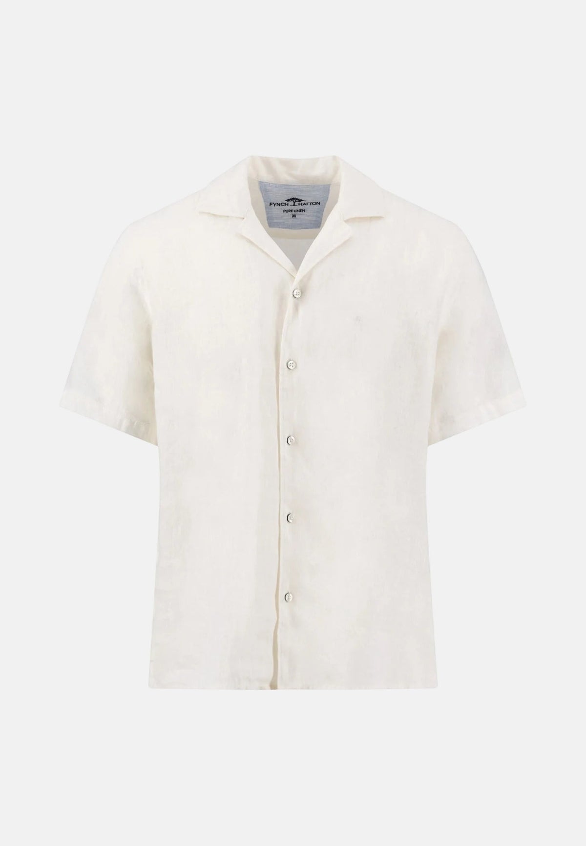 Fynch-Hatton Pure Linen Lapel Collar Short Sleeved Shirt White | Studio DOS