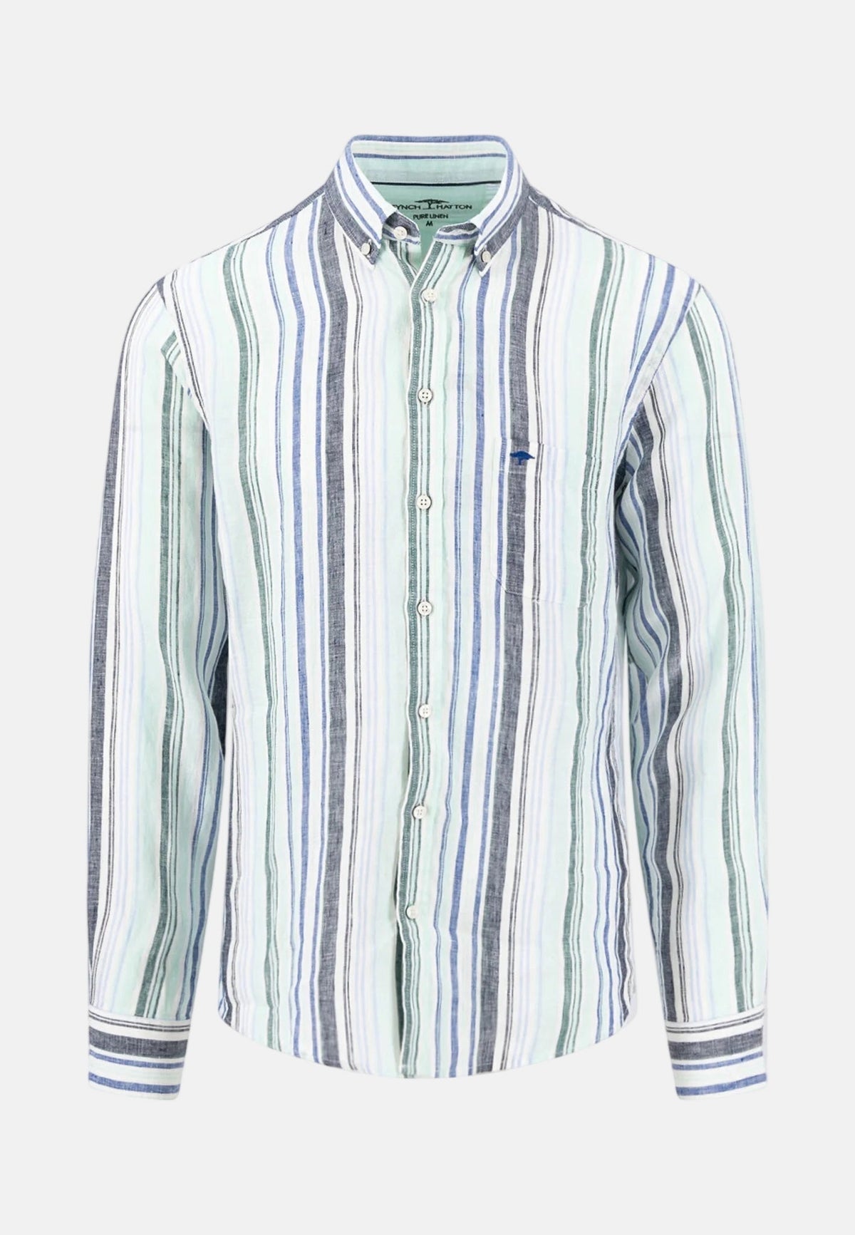 Fynch-Hatton Stripe Pattern Pure Linen Button Down Shirt Mint | Studio DOS