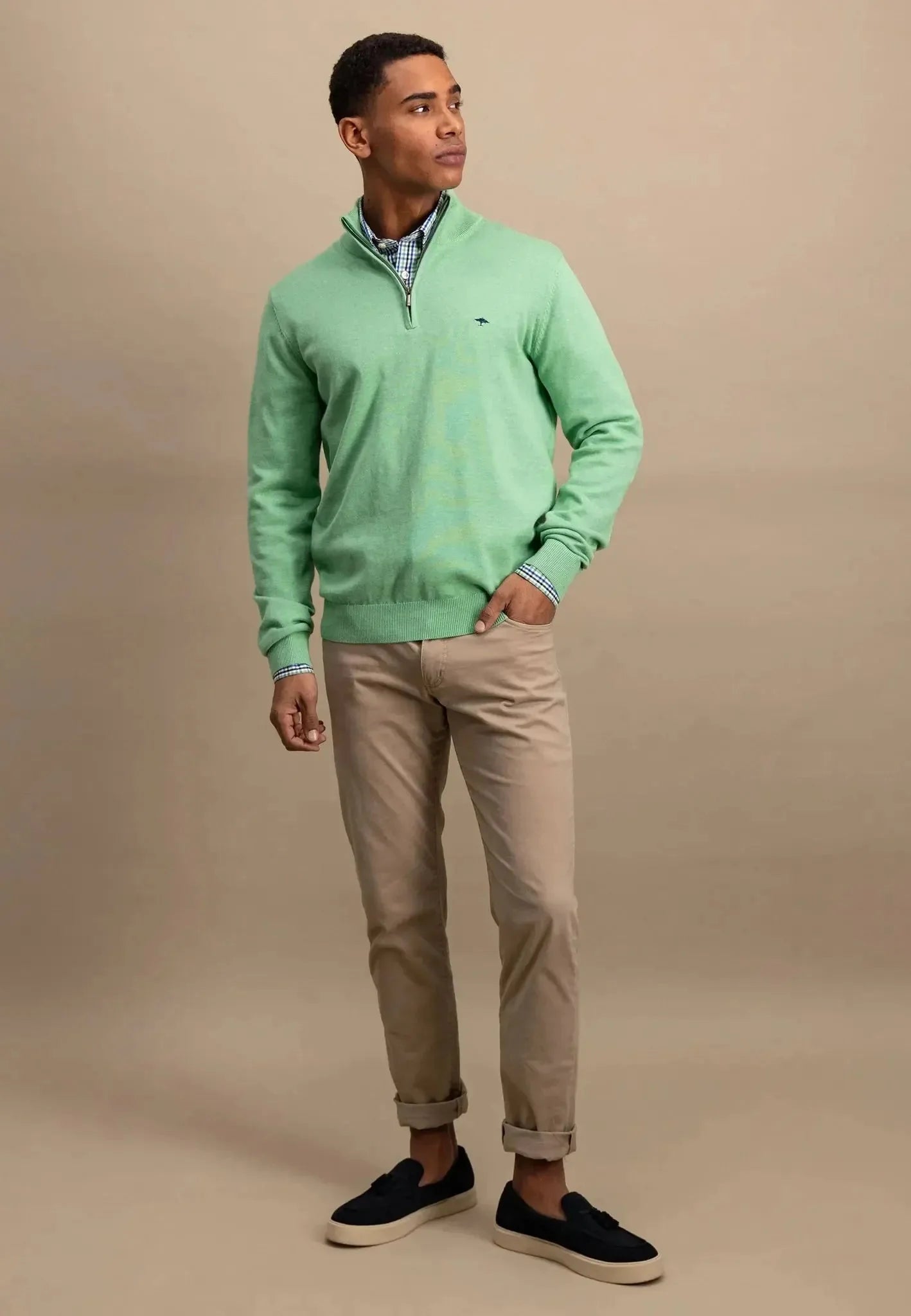 Fynch - Hatton Superfine 1/4 Zip Cotton Knit Turf Green | Studio DOS