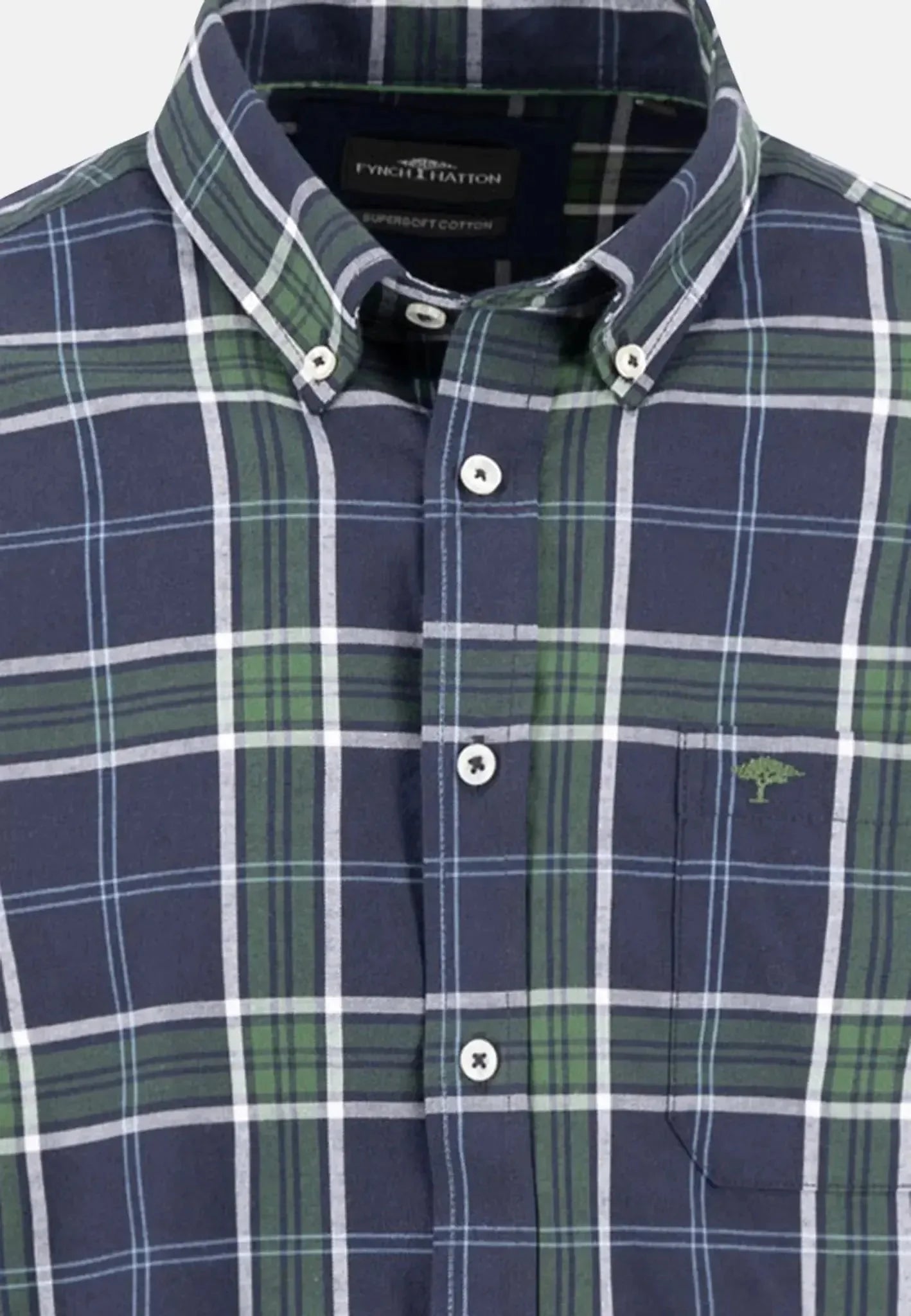 Fynch-Hatton Twill Check Button Down Shirt Navy