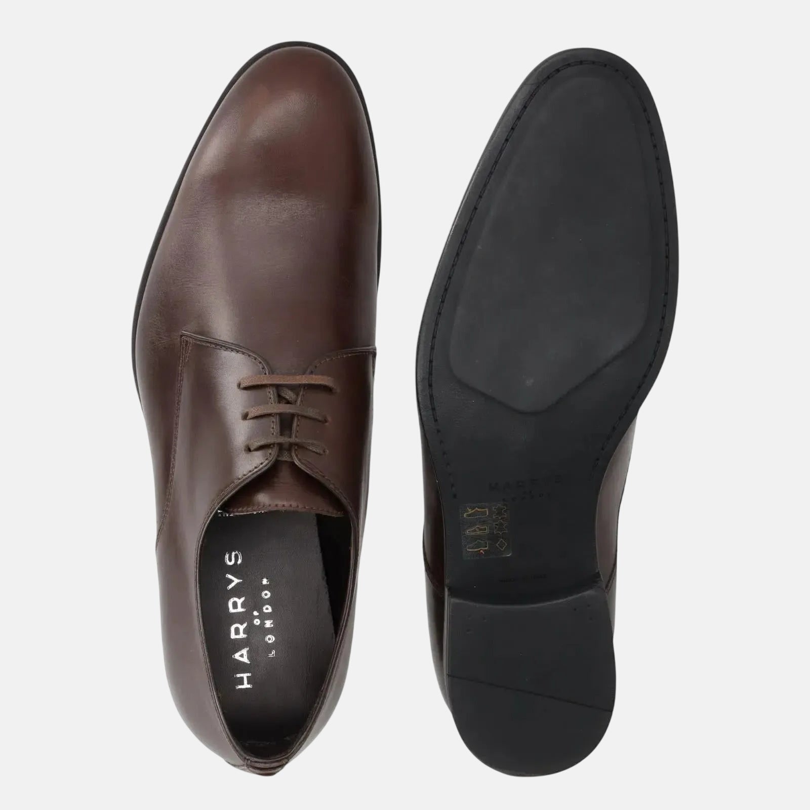 Harrys Of London Christopher R Polished Leather Derby Shoe Dark Brown | Studio DOS