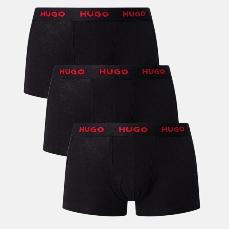 HUGO 3 Pack Cotton Stretch Trunks Black Red | Studio DOS