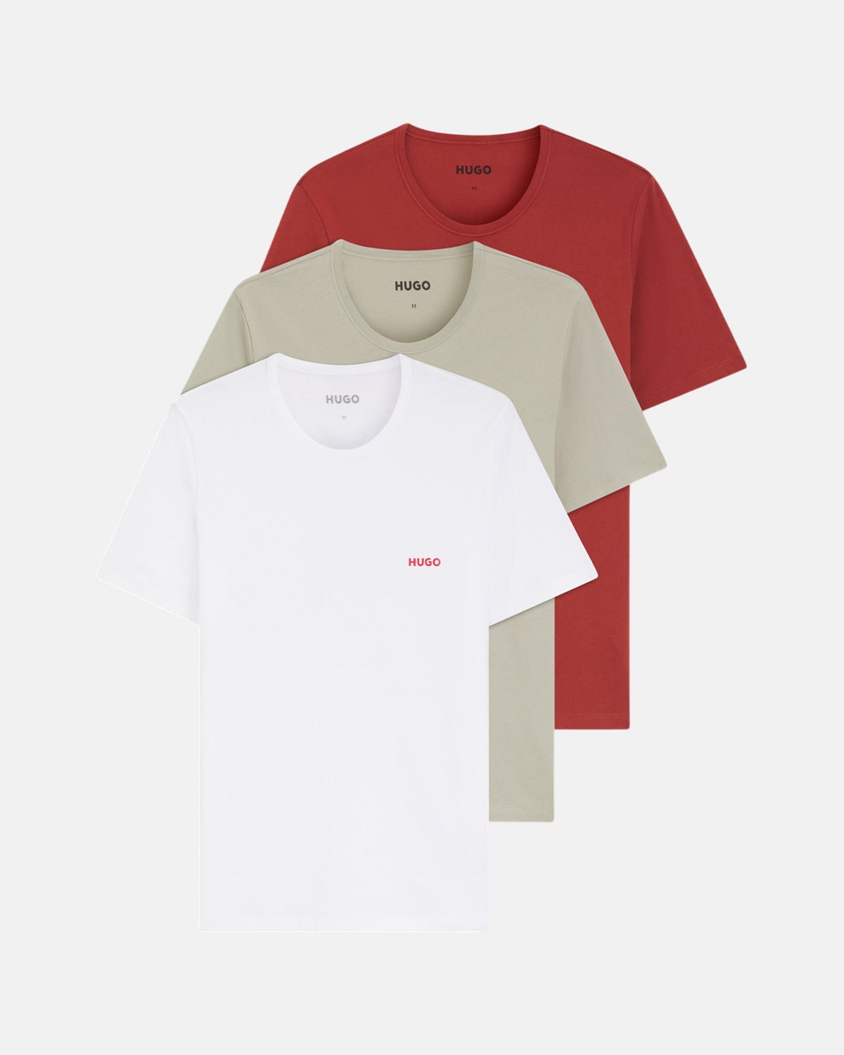 HUGO 3-PACK COTTON T-SHIRTS WHITE BEIGE RED | Studio DOS