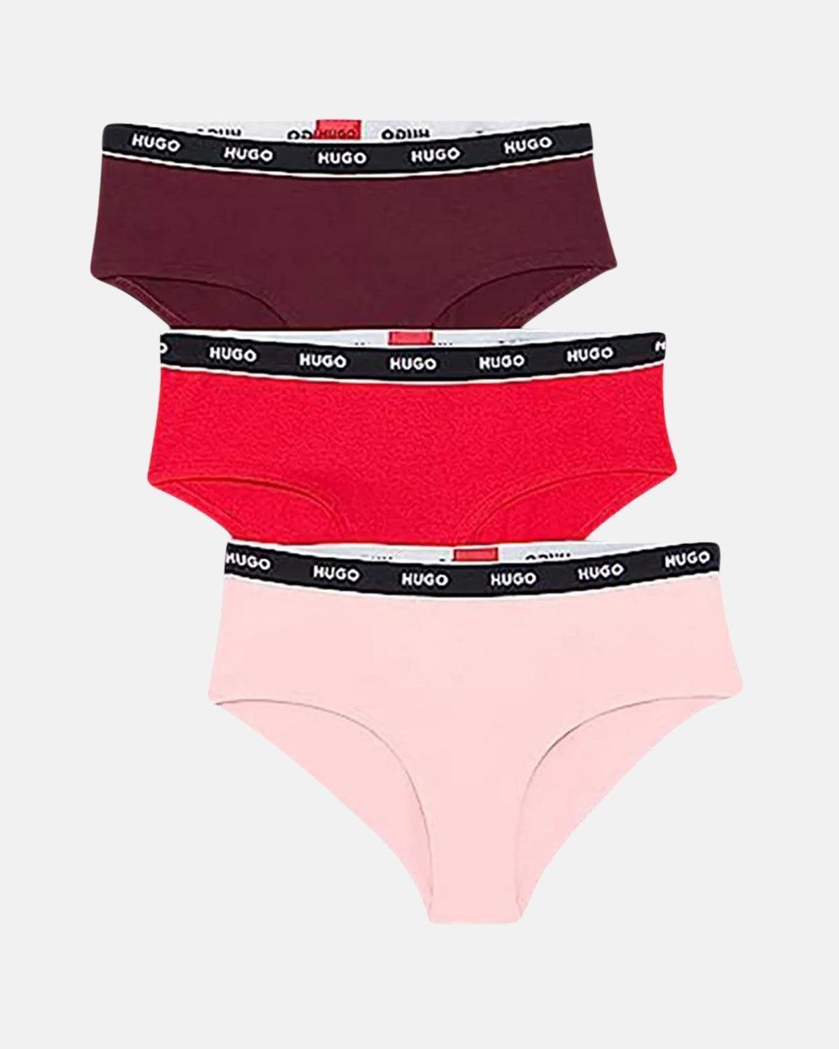 HUGO WOMENS 3 PACK HIPSTER BRIEFS BURGUNDY RED PINK | Studio DOS