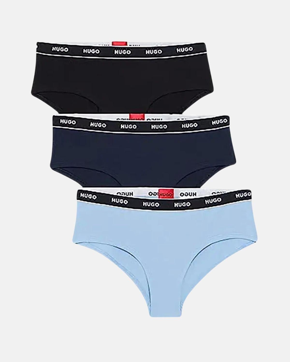 HUGO WOMENS 3 PACK HIPSTER BRIEFS NAVY BLACK BLUE | Studio DOS