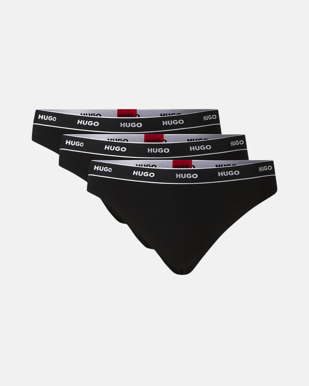 HUGO WOMENS 3 PACK THONGS BLACK | Studio DOS