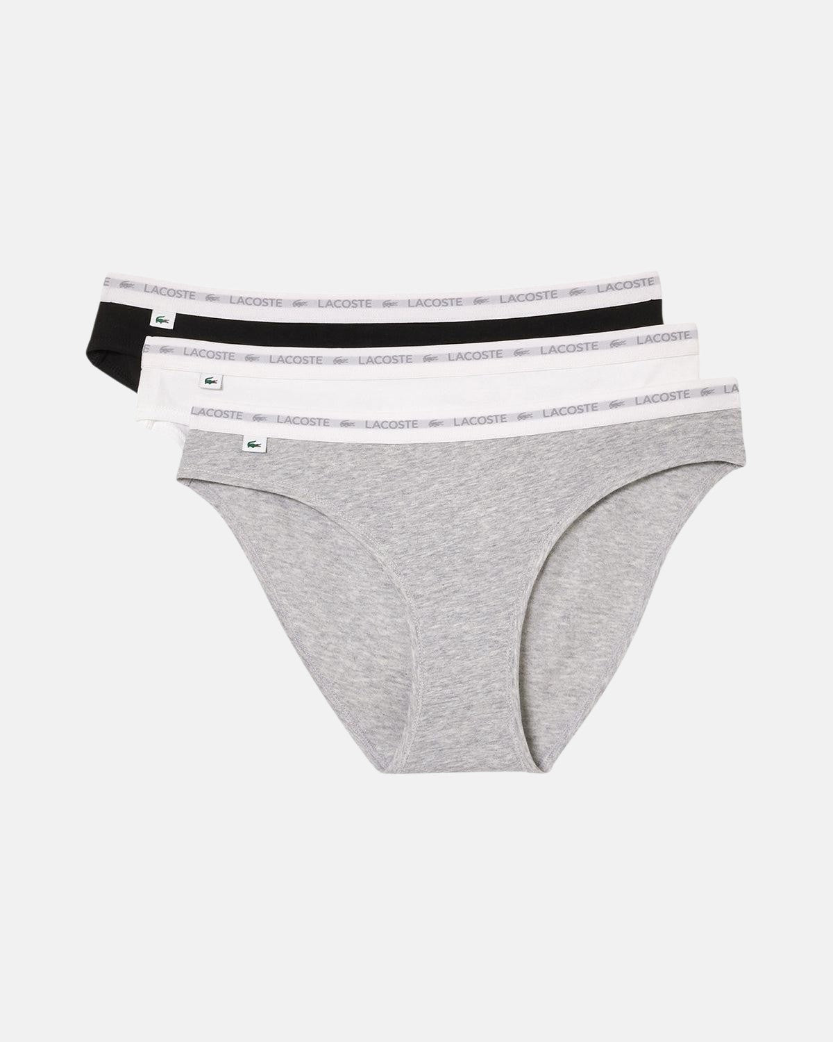 LACOSTE WOMENS 3 PACK STRETCH COTTON BRIEFS BLACK WHITE GREY | Studio DOS