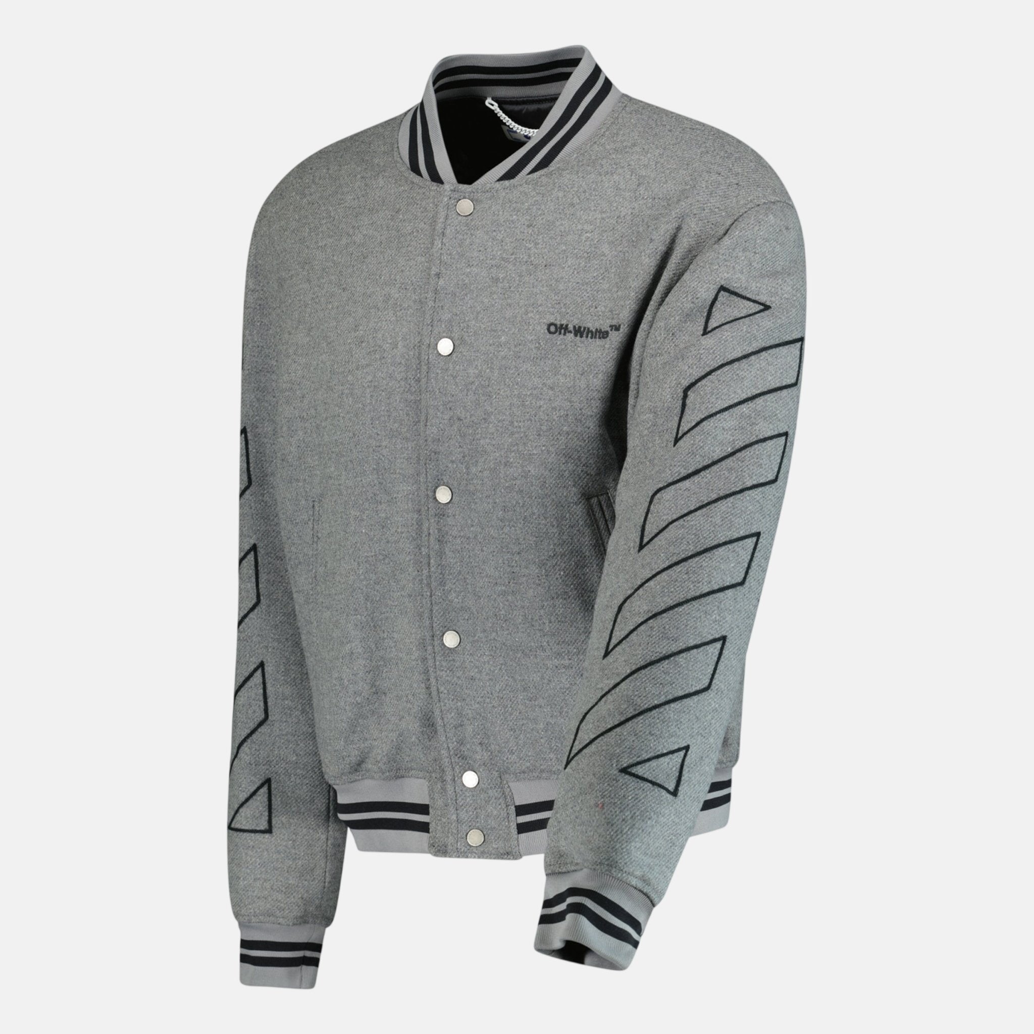 Off - White Diagonal Outline Varsity Jacket Grey | Studio DOS