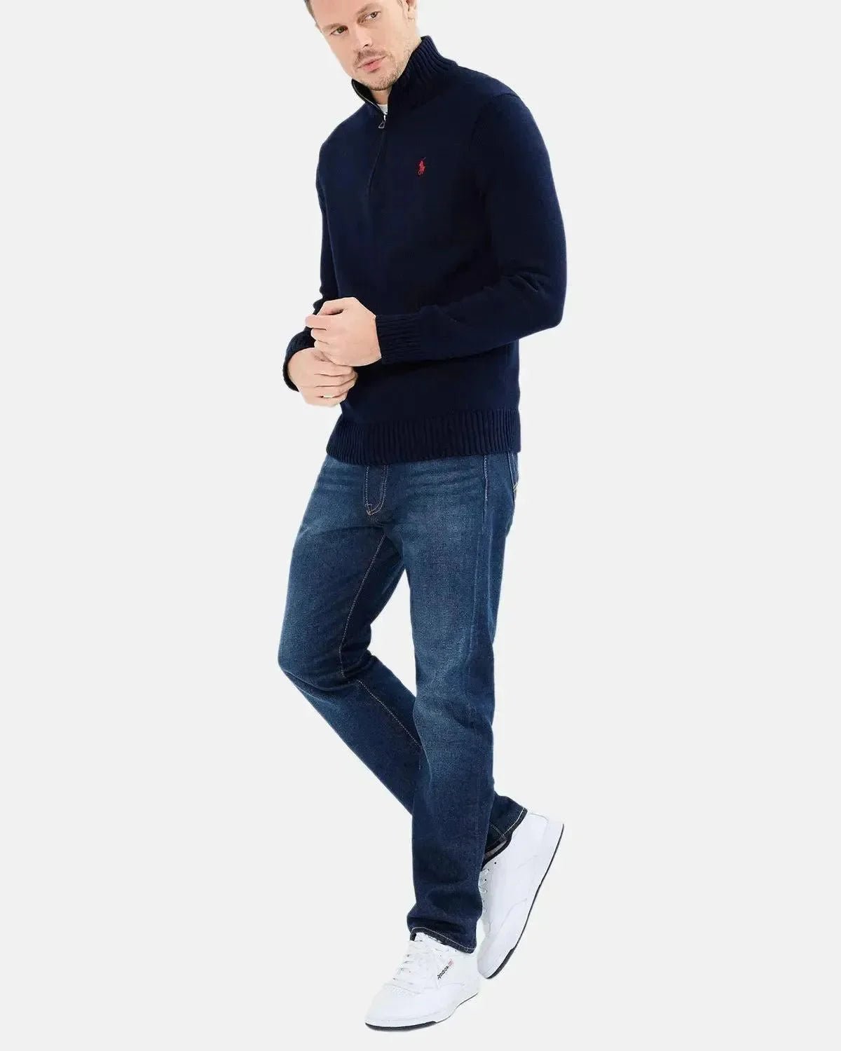 RALPH LAUREN COTTON 1/4 ZIP JUMPER HUNTER NAVY | Studio DOS