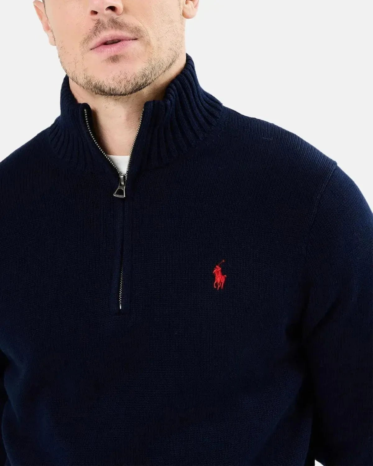 RALPH LAUREN COTTON 1/4 ZIP JUMPER HUNTER NAVY | Studio DOS