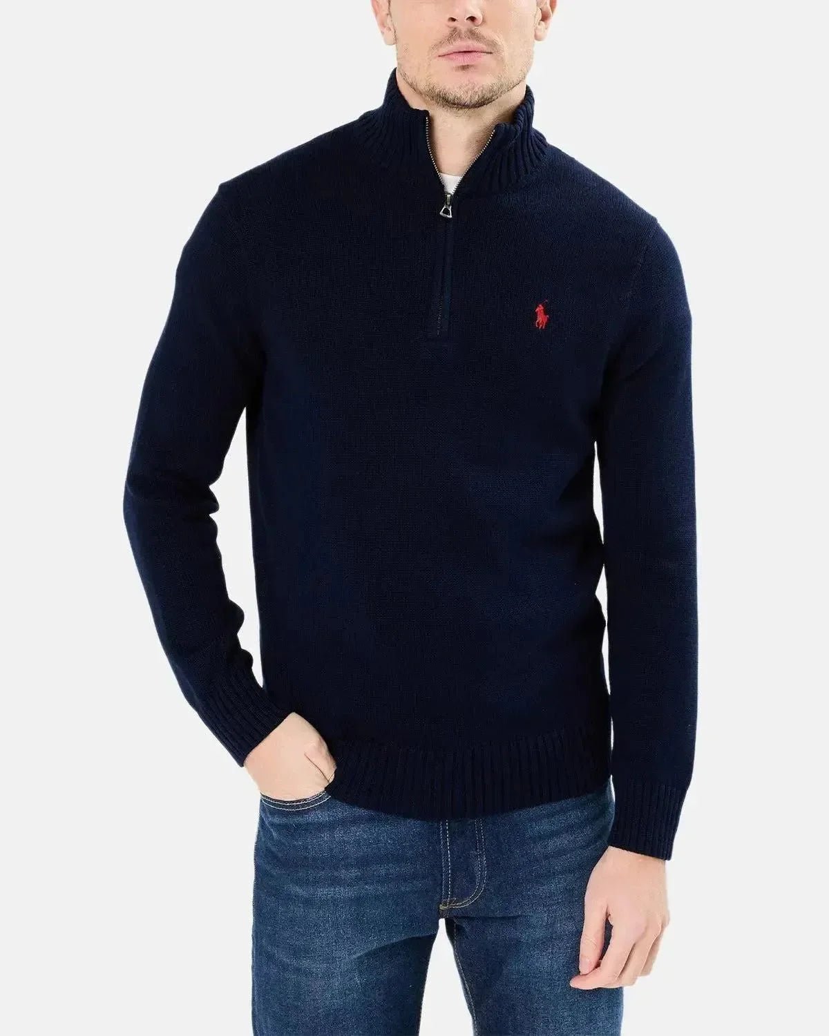 RALPH LAUREN COTTON 1/4 ZIP JUMPER HUNTER NAVY | Studio DOS