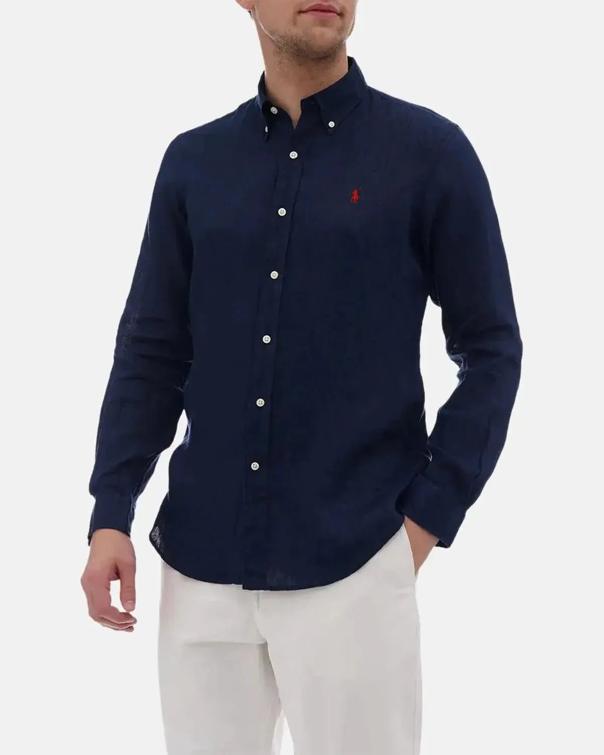 RALPH LAUREN CUSTOM FIT LINEN SHIRT NEWPORT NAVY | Studio DOS