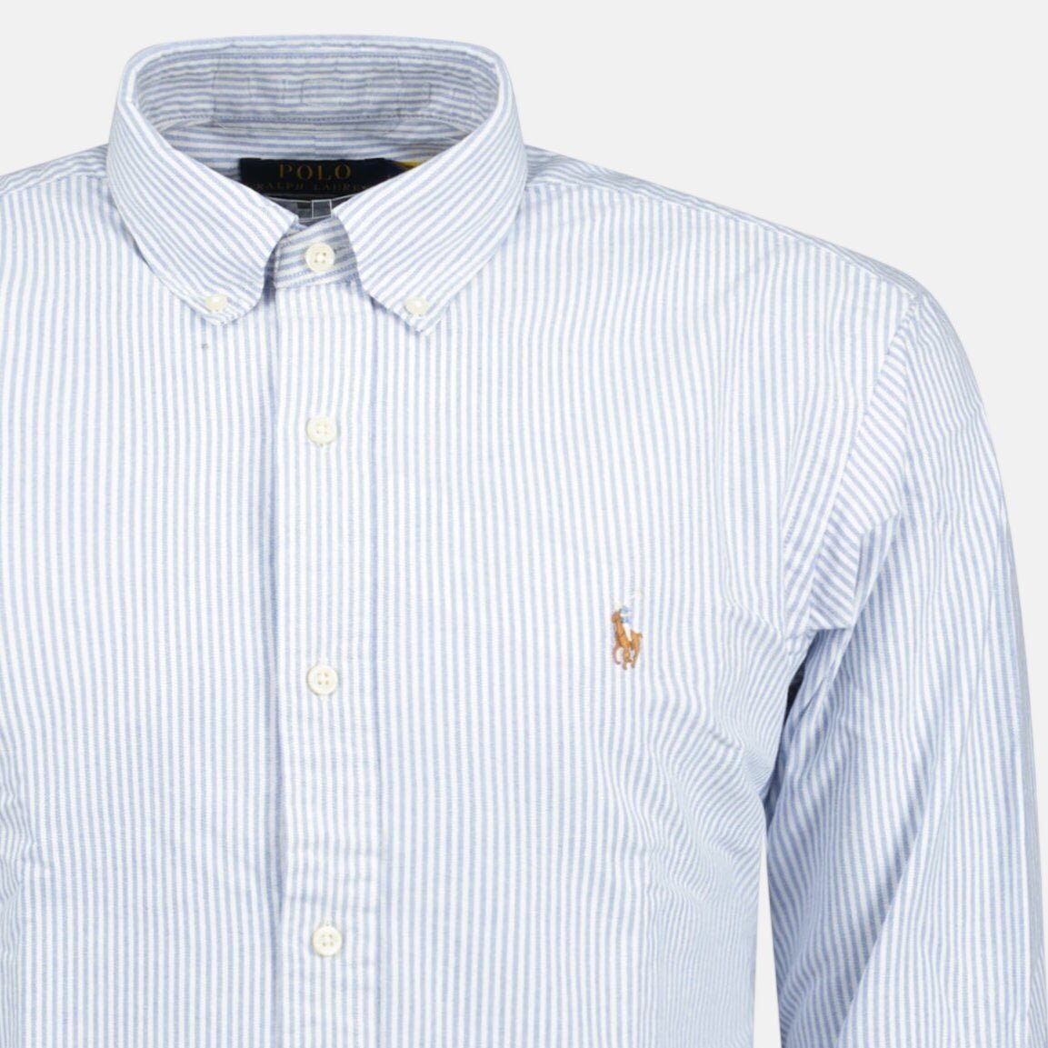 Ralph Lauren Custom Fit Striped Stretch Oxford Shirt Blue White | Studio DOS