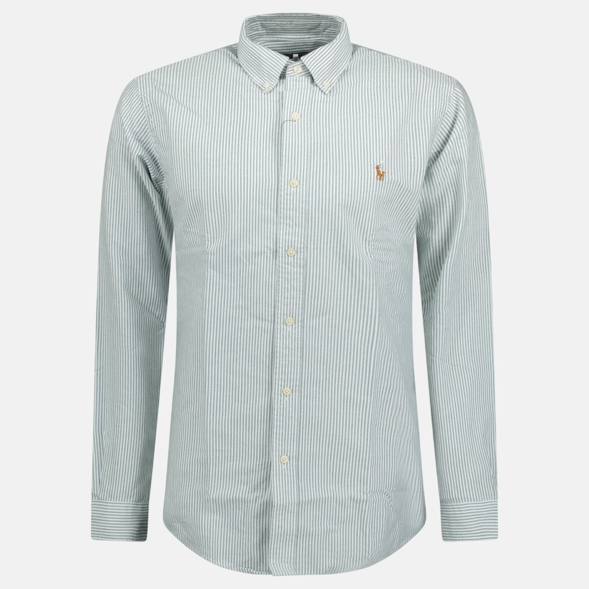 Ralph Lauren Custom Fit Striped Stretch Oxford Shirt Green White | Studio DOS