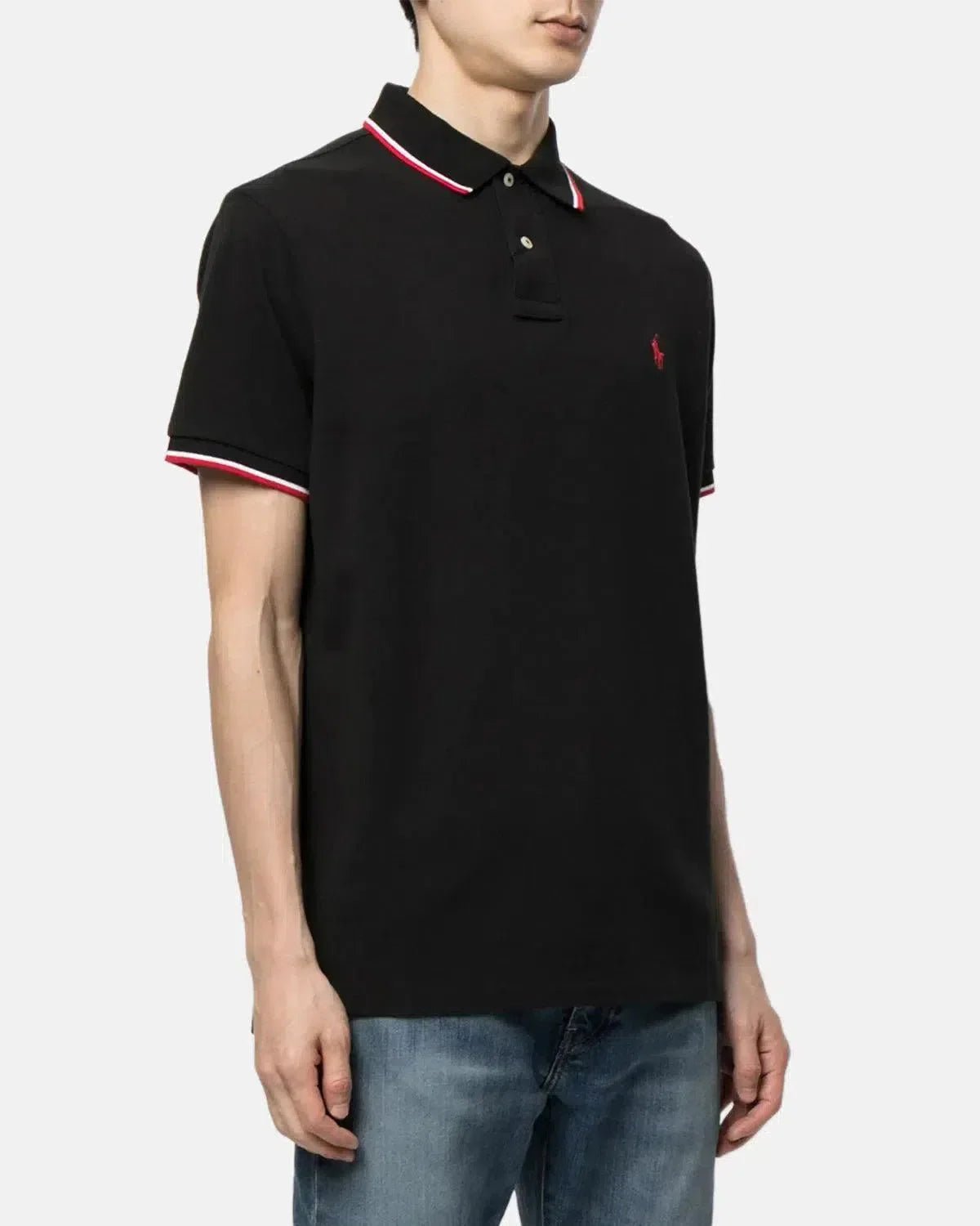 RALPH LAUREN CUSTOM SLIM FIT MESH TIPPED POLO SHIRT BLACK | Studio DOS