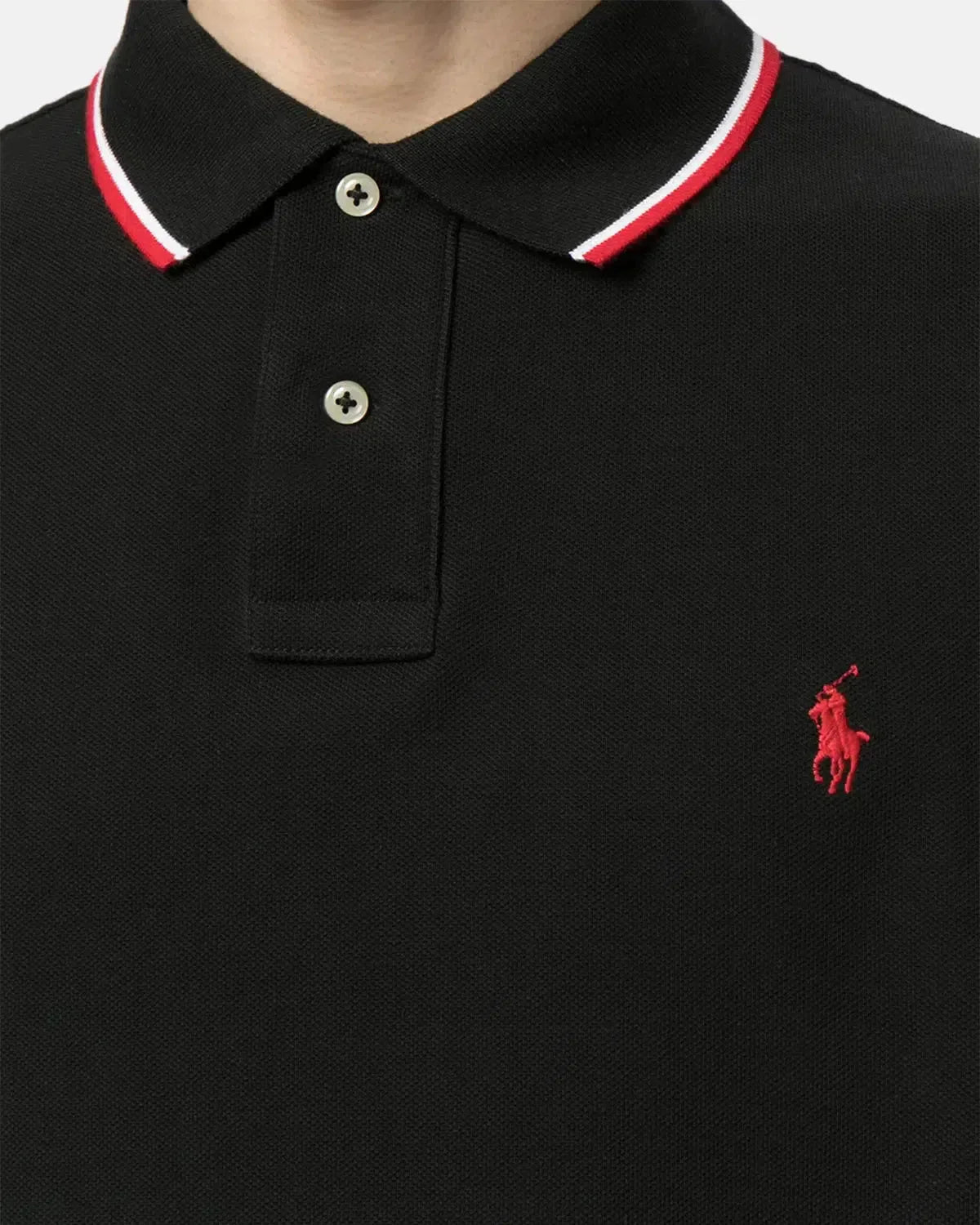 RALPH LAUREN CUSTOM SLIM FIT MESH TIPPED POLO SHIRT BLACK | Studio DOS