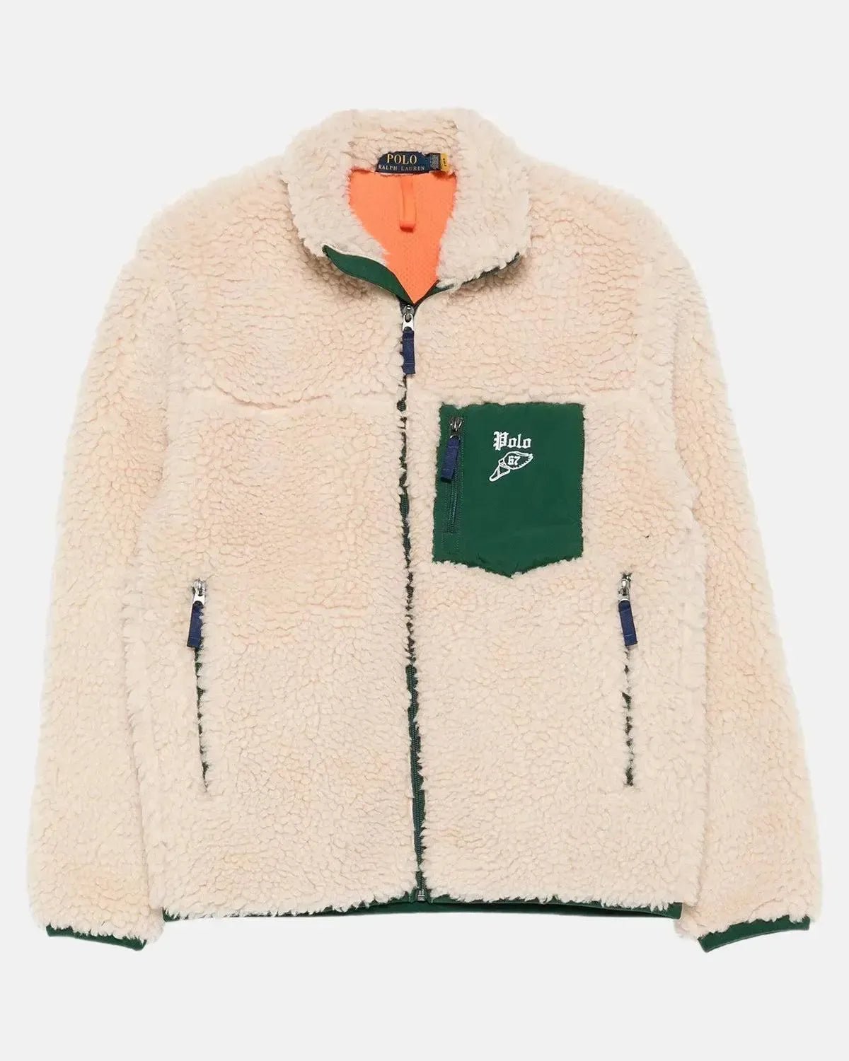 RALPH LAUREN MENS WOOL BORG LOGO SHERPA ZIP THROUGH FLEECE RANCH CREAM | Studio DOS