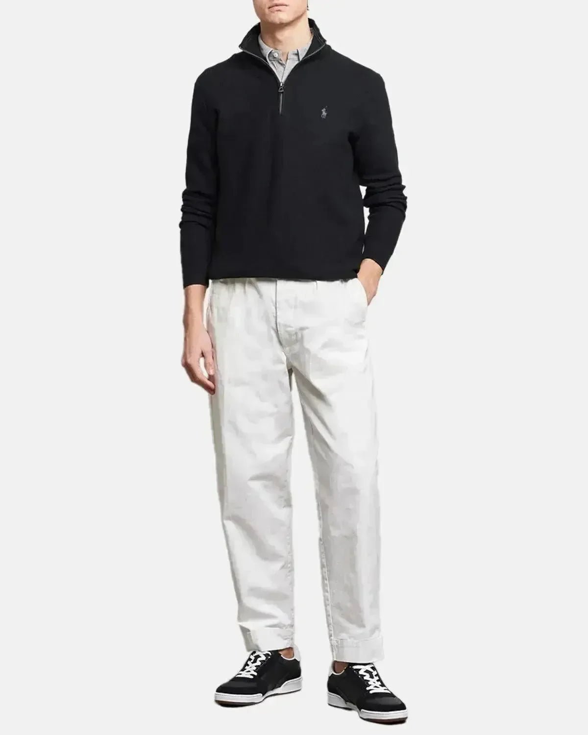 RALPH LAUREN MESH KNIT COTTON 1/4 ZIP KNIT BLACK | Studio DOS