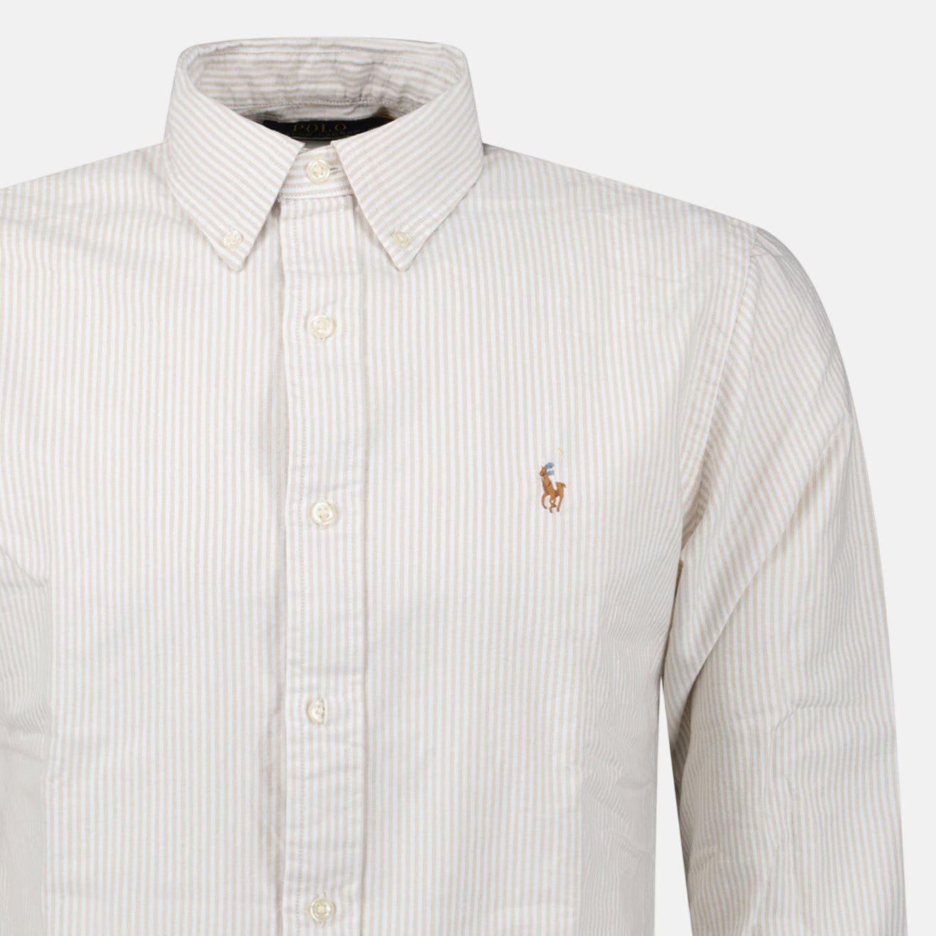 Ralph Lauren Striped Long Sleeve Sport Shirt White Beige | Studio DOS