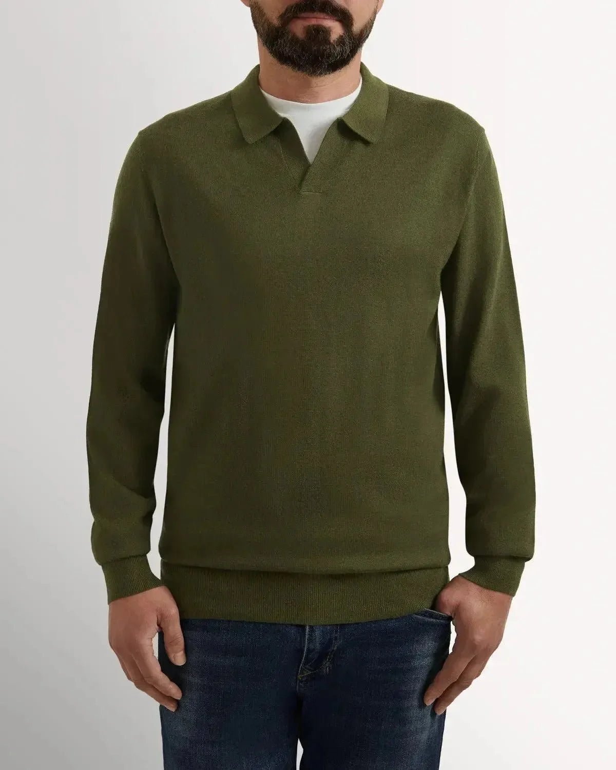 Richard James Merino Wool Collared Knit Sage | Studio DOS