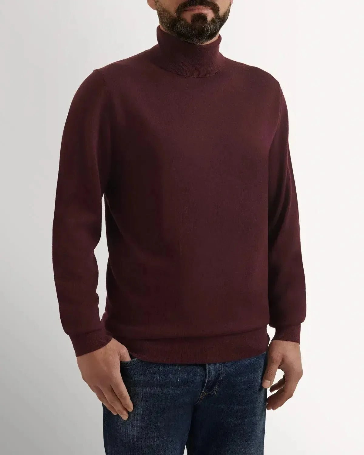 Richard James Merino Wool Roll Neck Knit Burgundy | Studio DOS