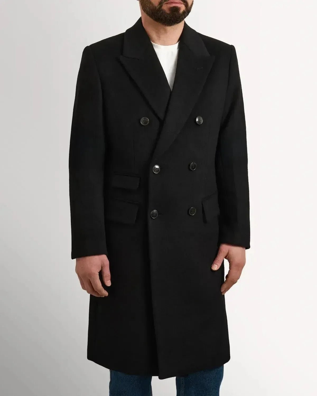 Richard James Wool Cashmere DB Overcoat Black | Studio DOS