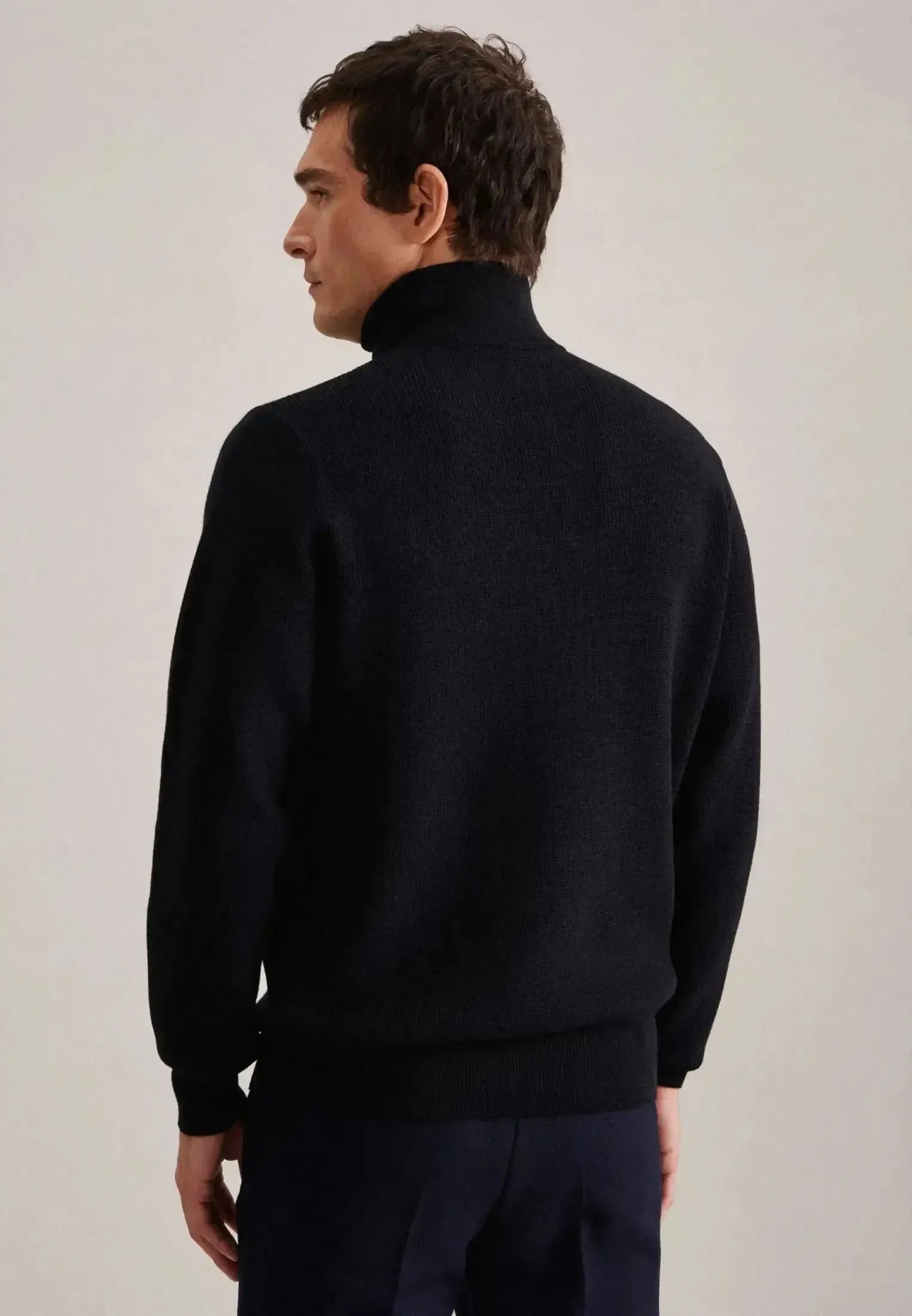 Seidensticker Mens Merino Wool Stand Collar 1/4 Zip Knit Dark Blue | Studio DOS