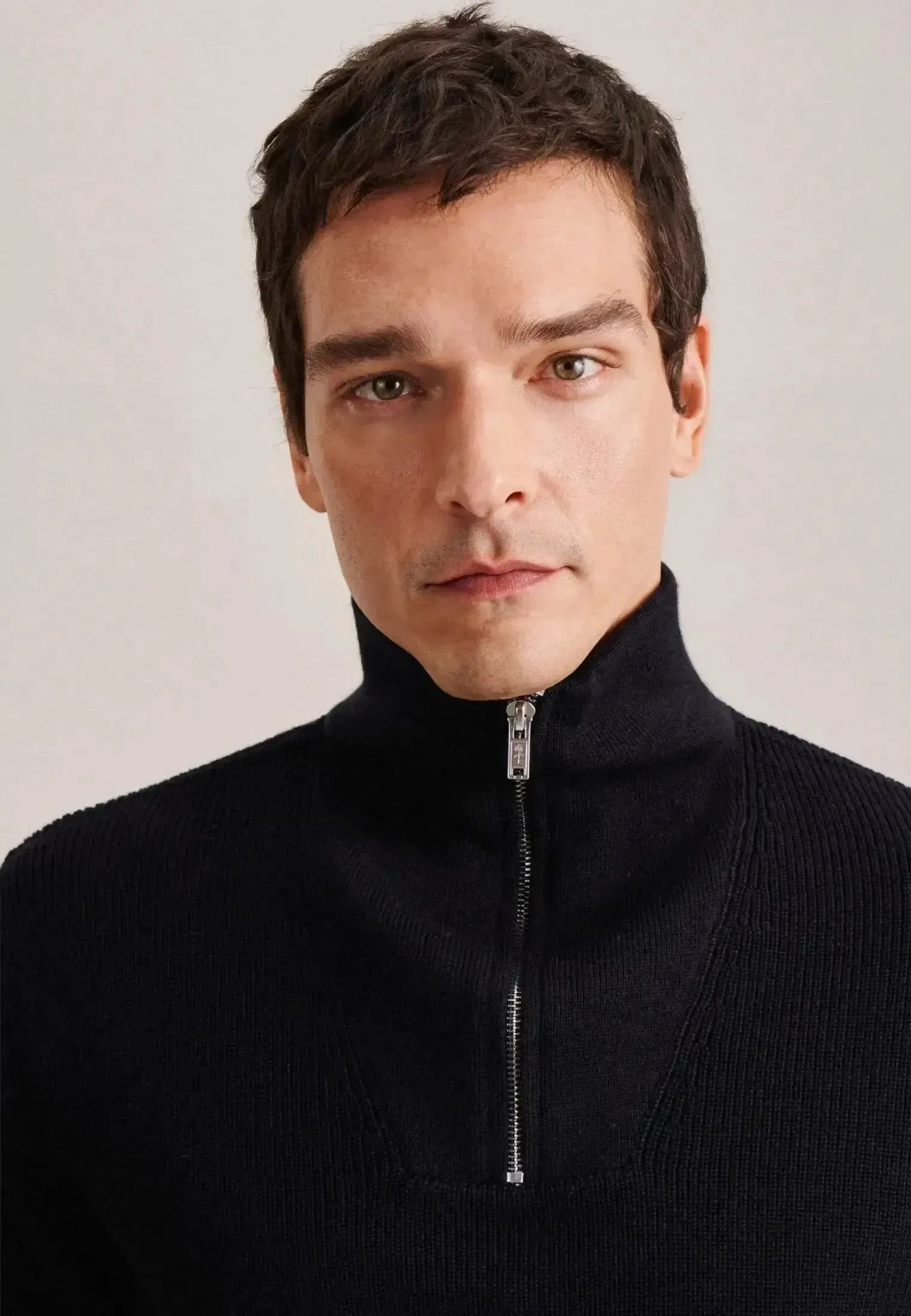Seidensticker Mens Merino Wool Stand Collar 1/4 Zip Knit Dark Blue | Studio DOS