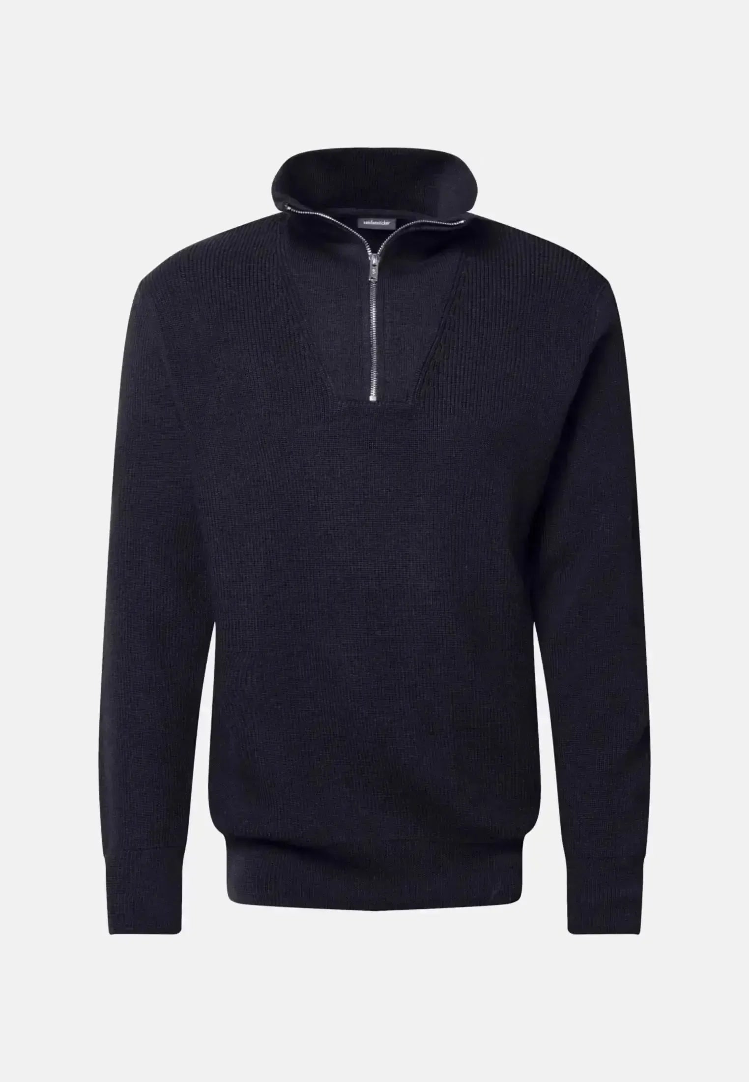 Seidensticker Mens Merino Wool Stand Collar 1/4 Zip Knit Dark Blue | Studio DOS