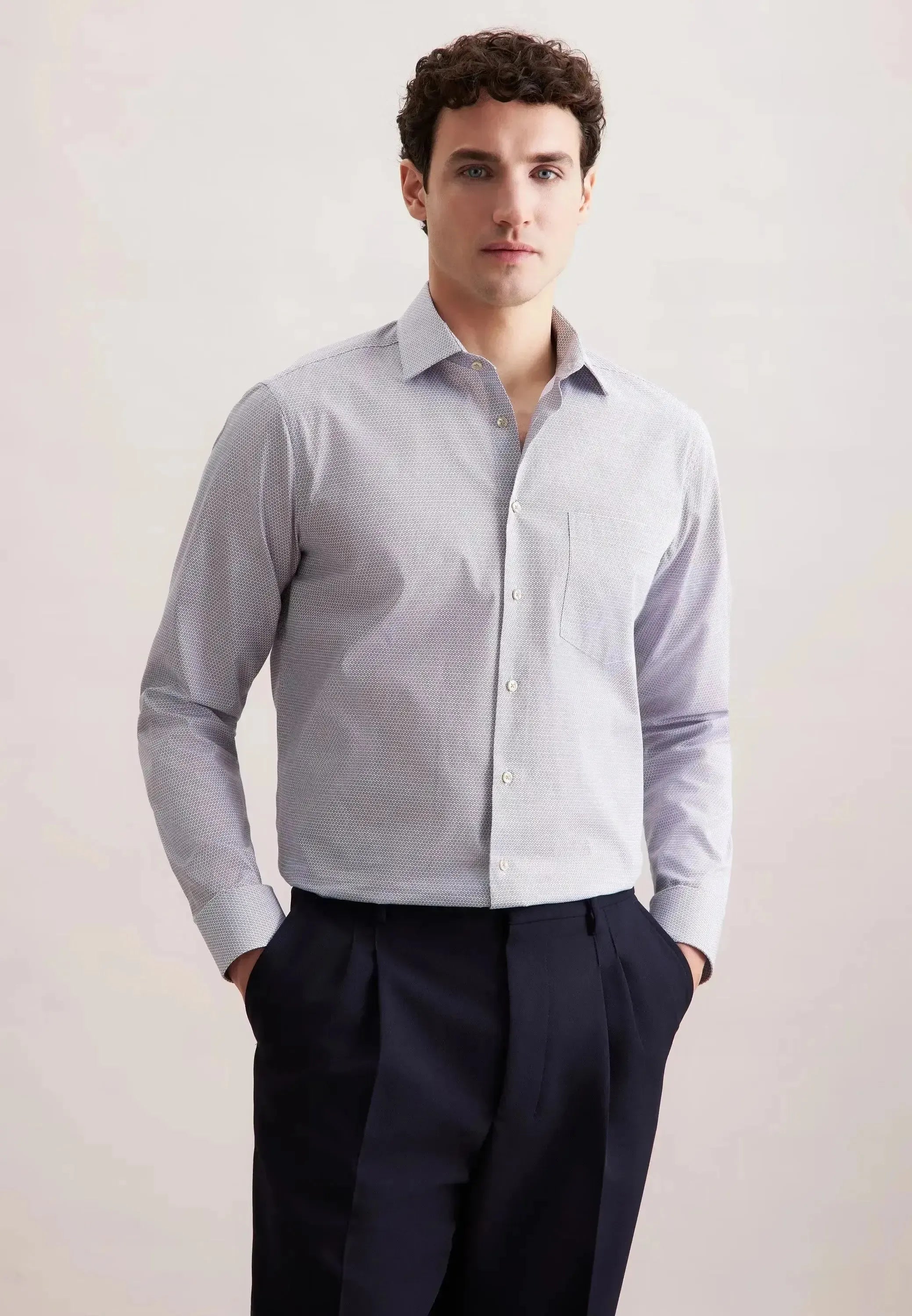 Seidensticker Mens Regular Fit Business Kent Print Pattern Business Shirt Beige | Studio DOS