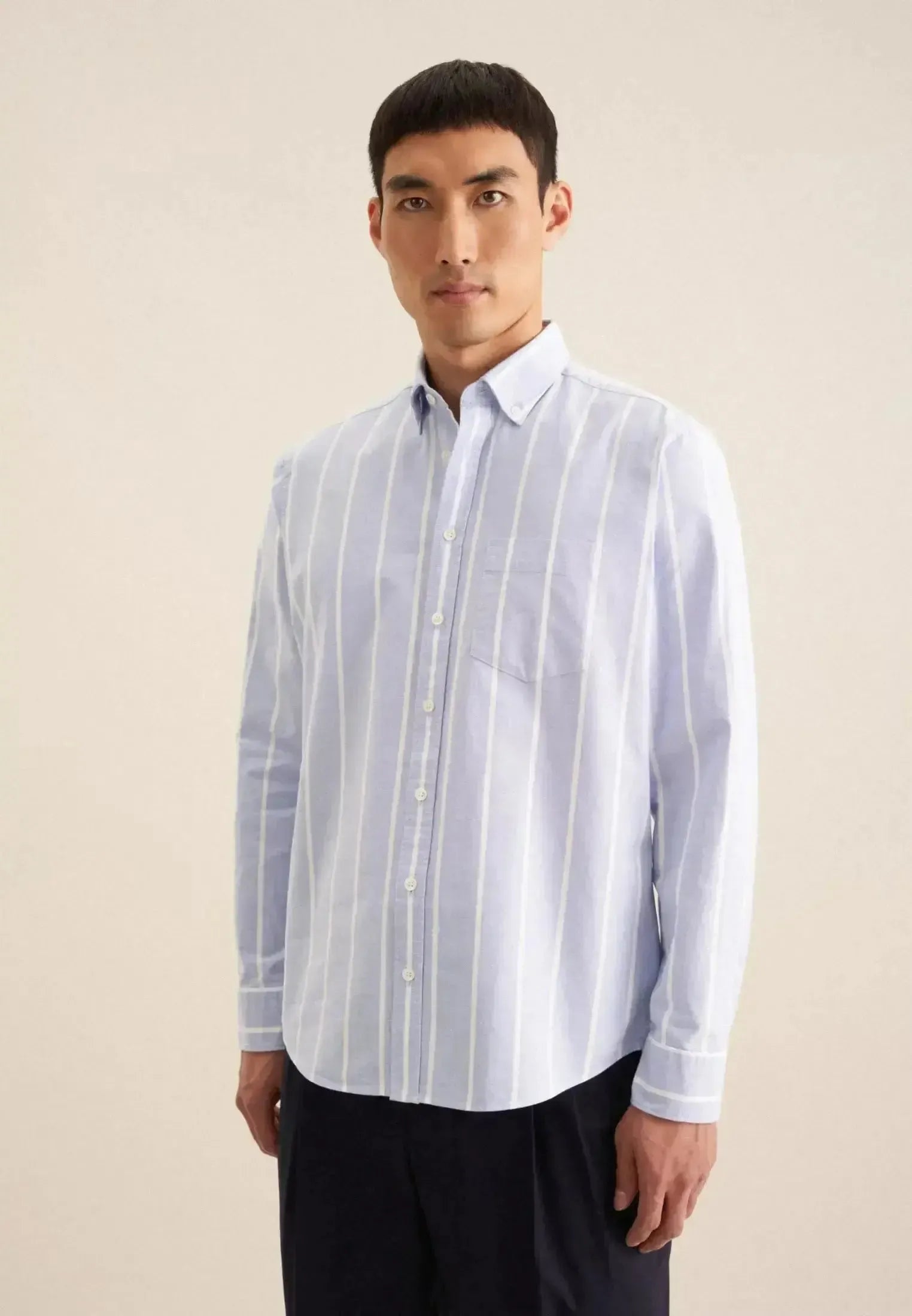 Seidensticker Mens Regular Fit Button Down Striped Oxford Shirt Light Blue | Studio DOS
