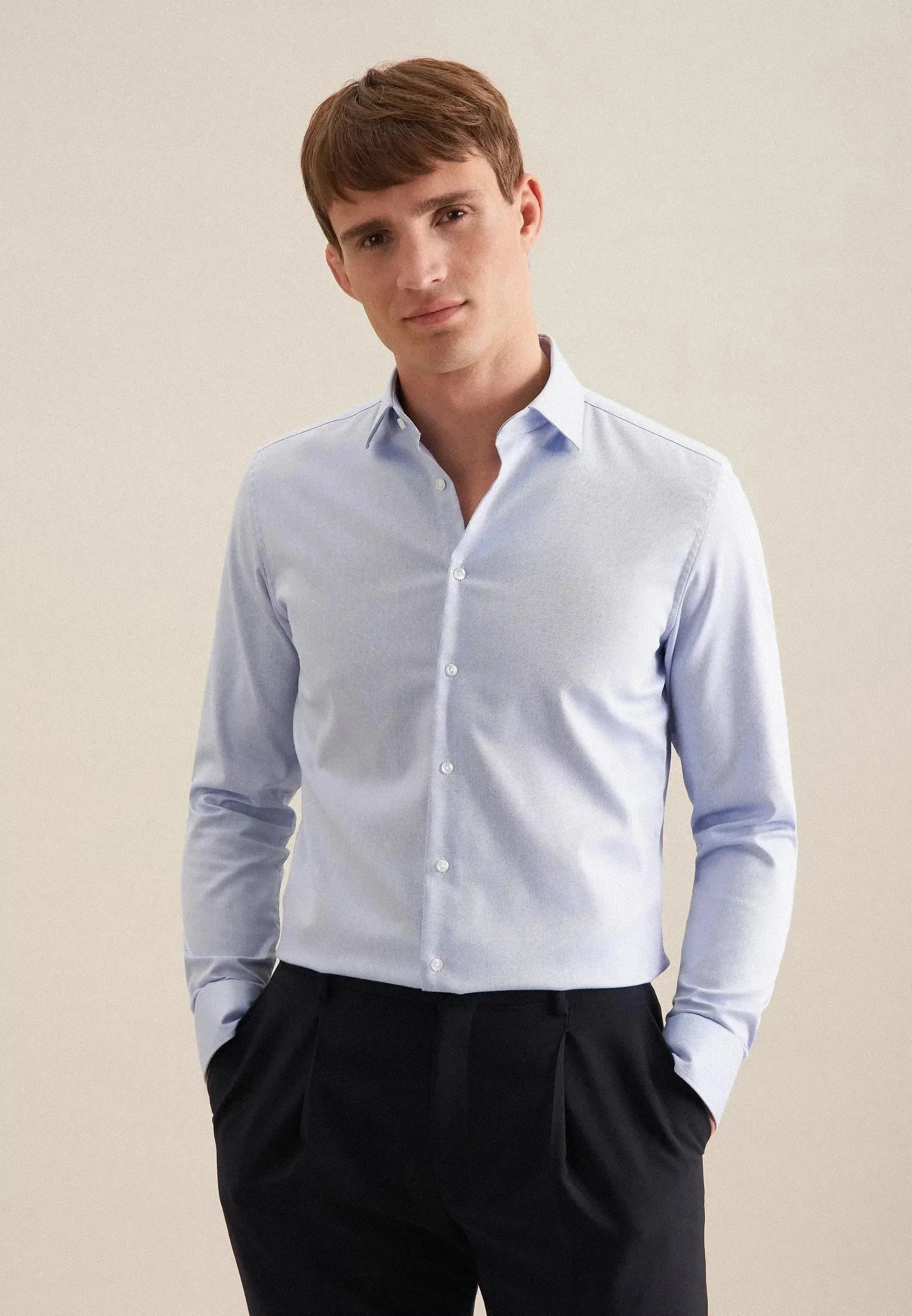 Seidensticker Mens Regular Fit No Iron New Kent Combi Cuff Business Shirt Light Blue | Studio DOS