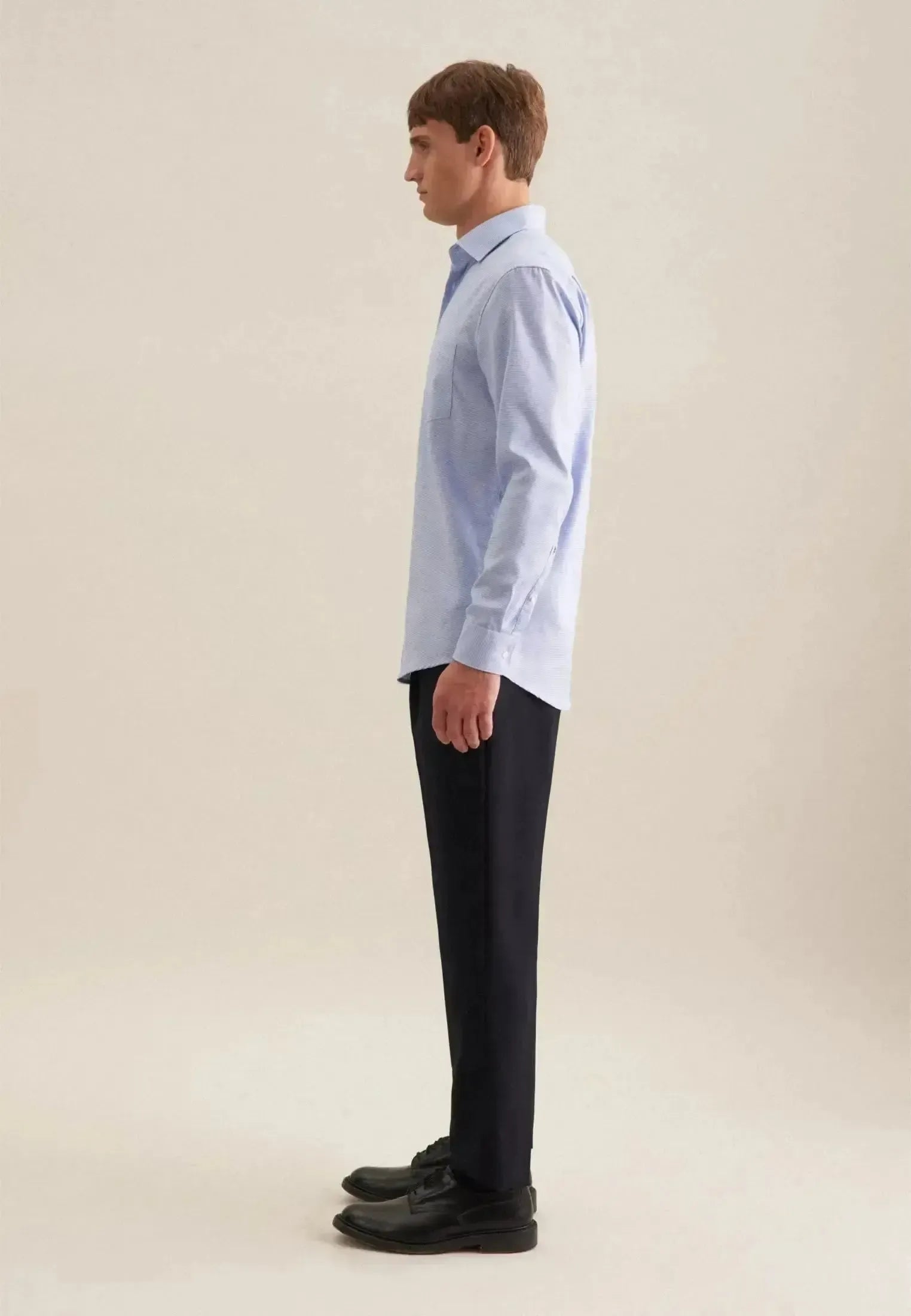 Seidensticker Mens Regular Fit No Iron New Kent Structured Business Shirt Light Blue | Studio DOS