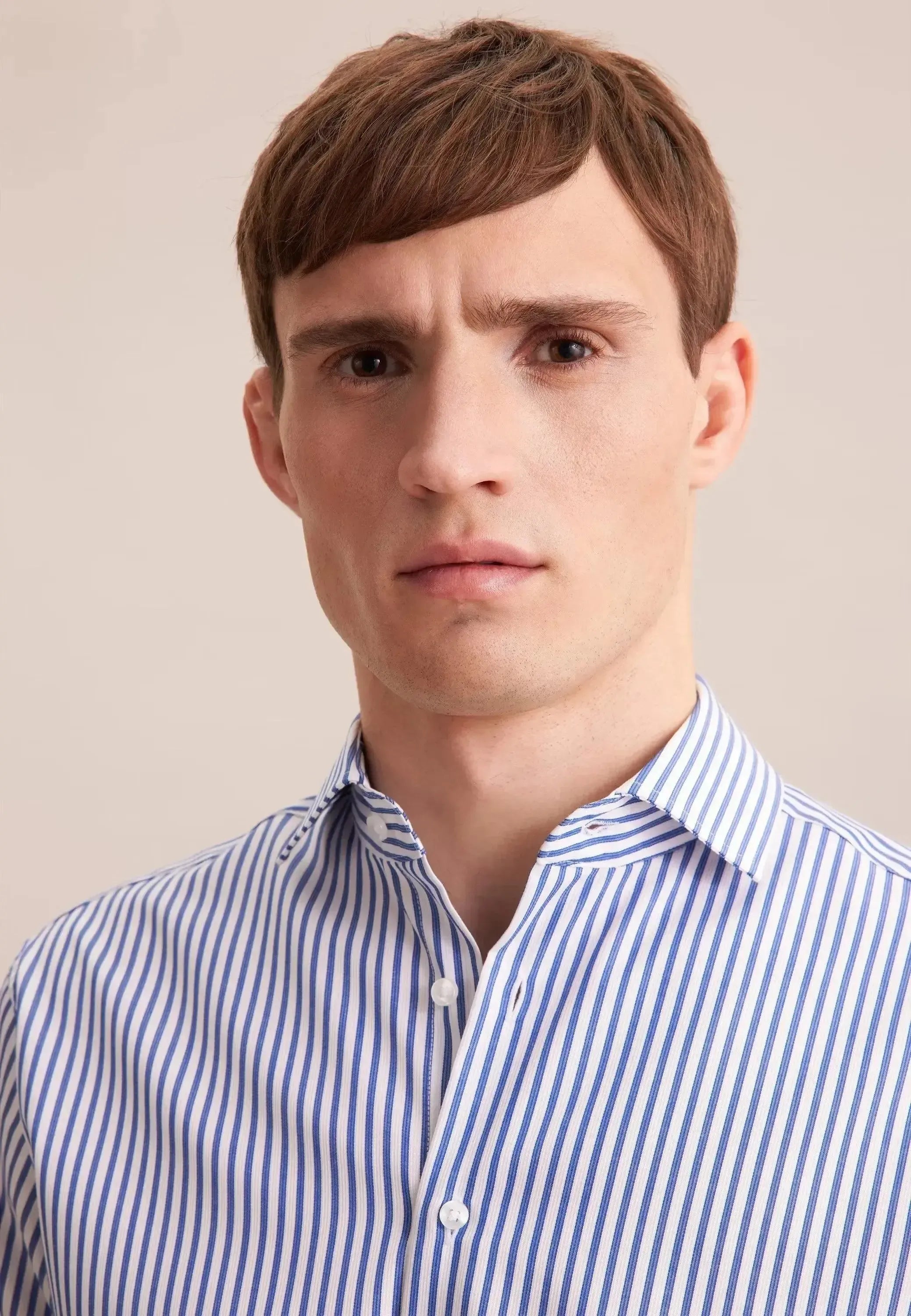 Seidensticker Mens Regular Fit No Iron Spread Kent Structured Stripe Business Shirt Mid Blue | Studio DOS