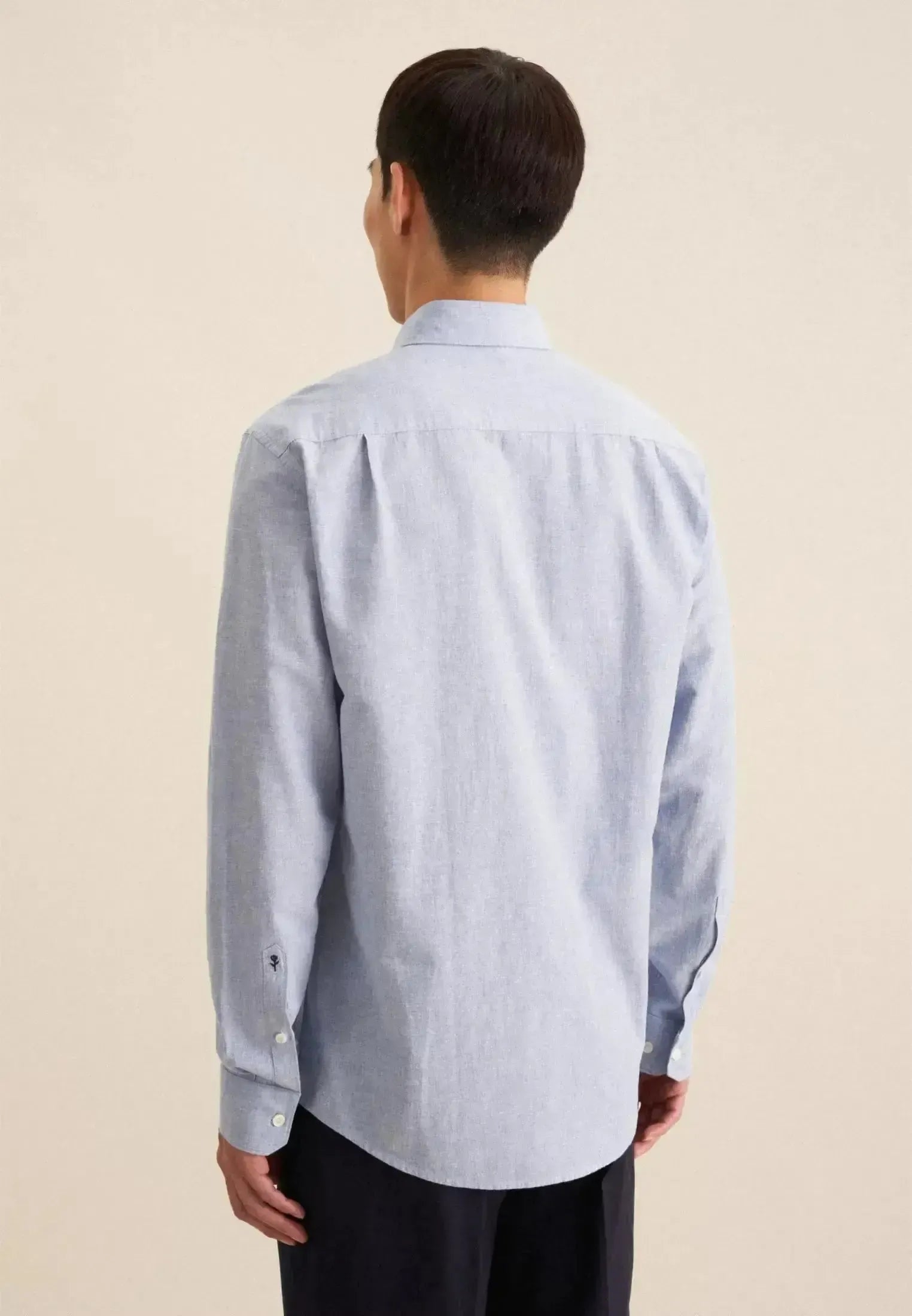 Seidensticker Mens Seidensticker Mens Regular Fit Button Down Linen Blend Chambray Shirt Light Blue | Studio DOS
