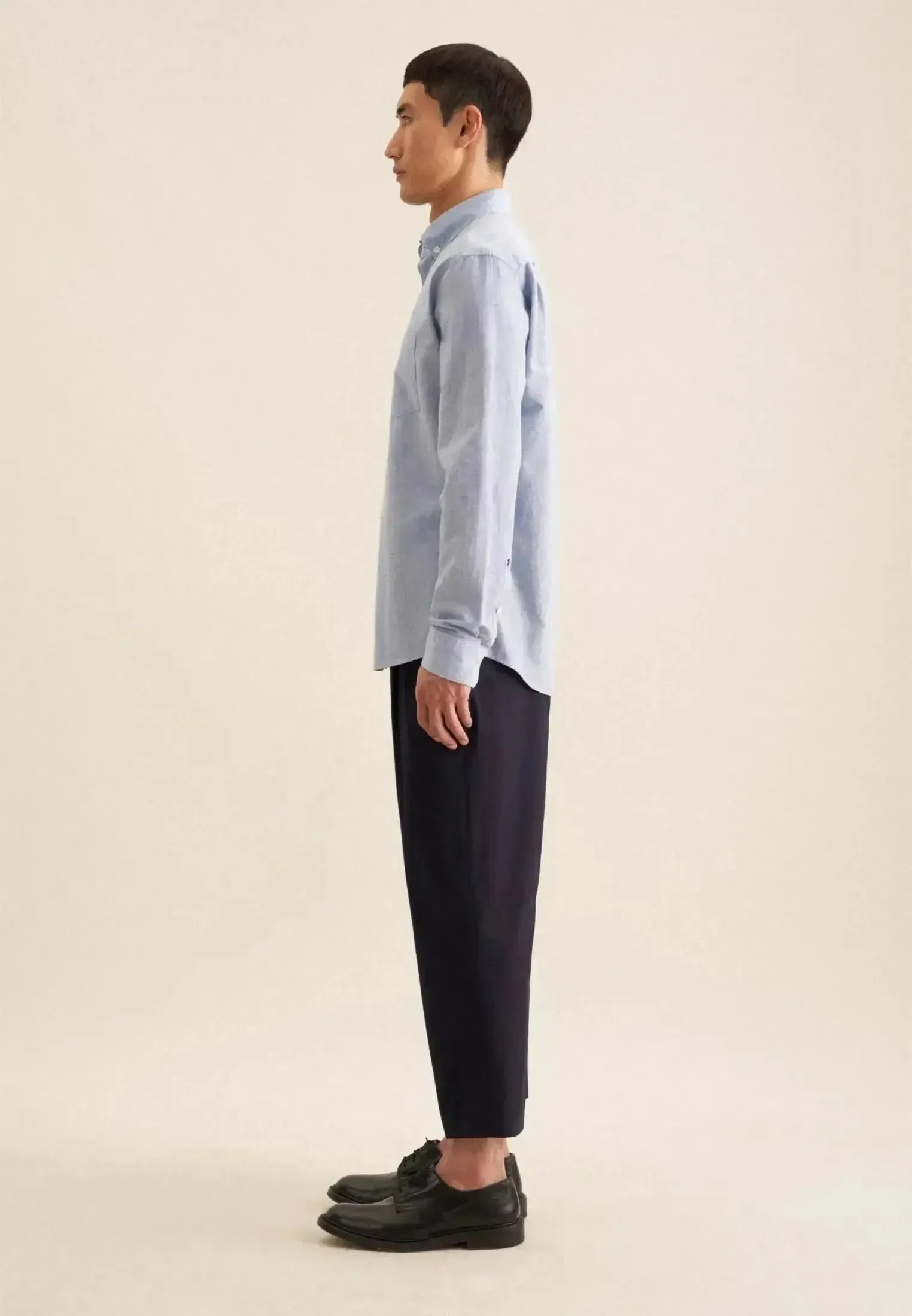 Seidensticker Mens Seidensticker Mens Regular Fit Button Down Linen Blend Chambray Shirt Light Blue | Studio DOS