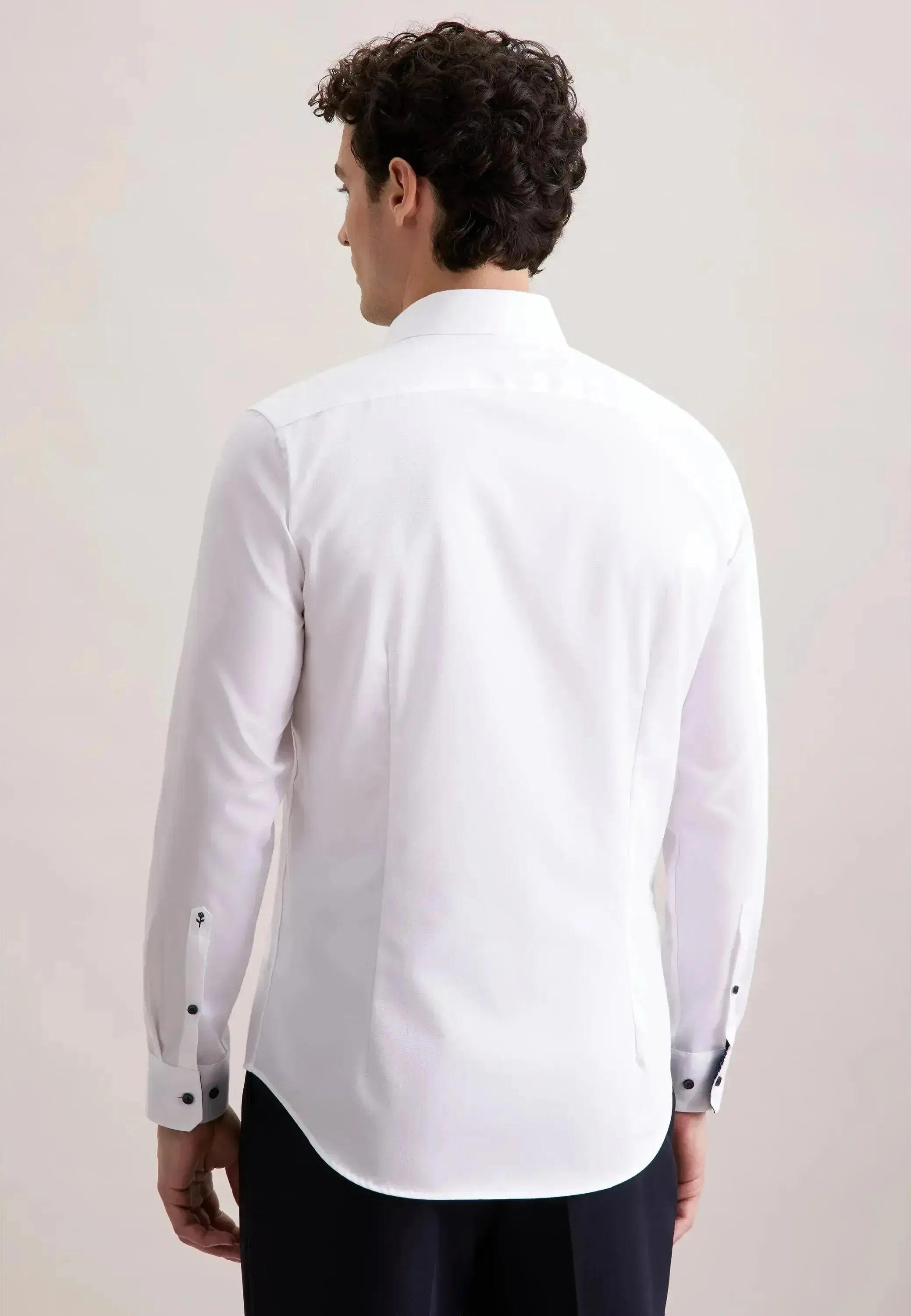 Seidensticker Mens Shaped Fit No Iron Contrast Kent Collar Business Shirt White | Studio DOS