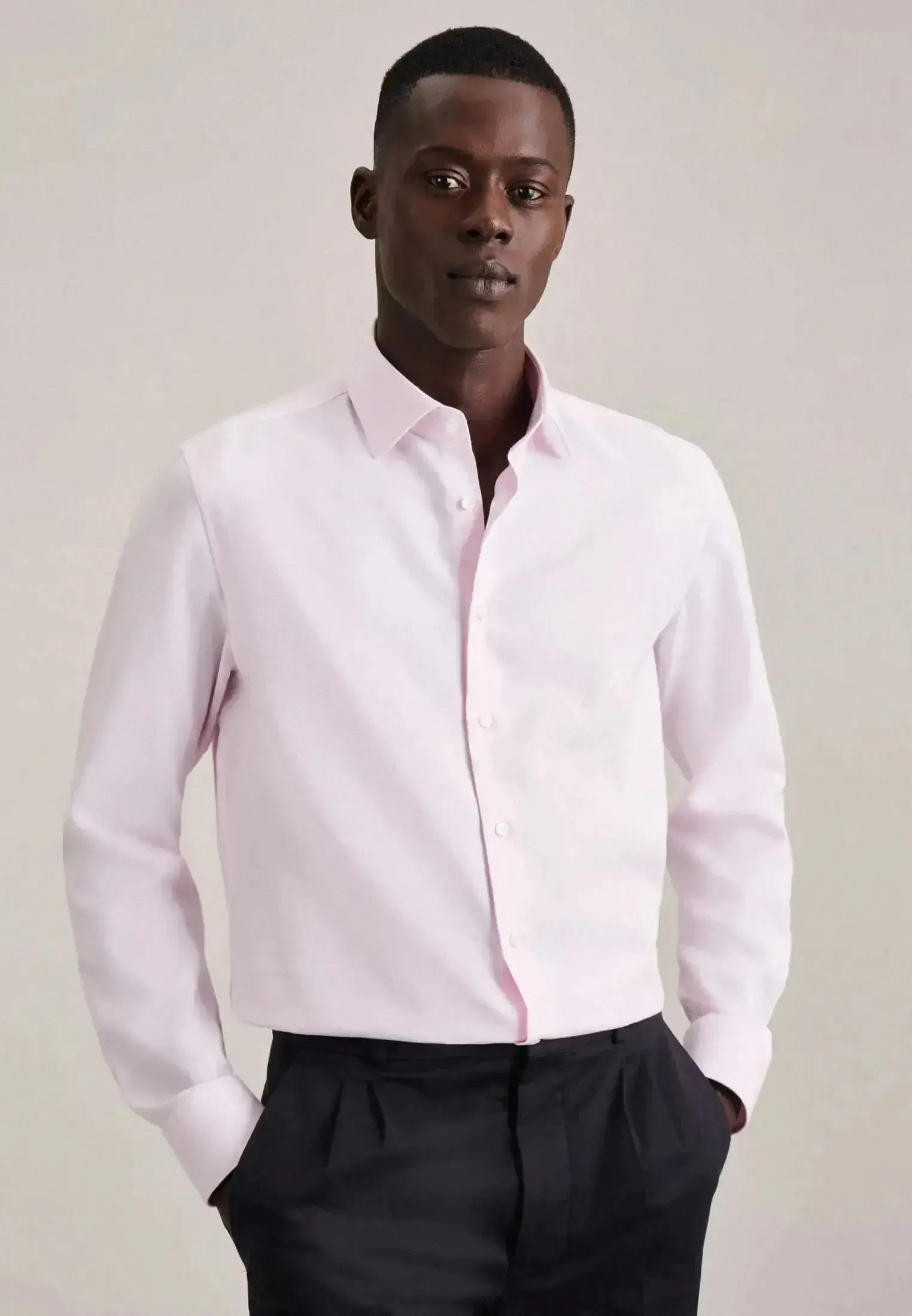 Seidensticker Mens Shaped Fit No Iron New Kent Structured Business Shirt Pink | Studio DOS