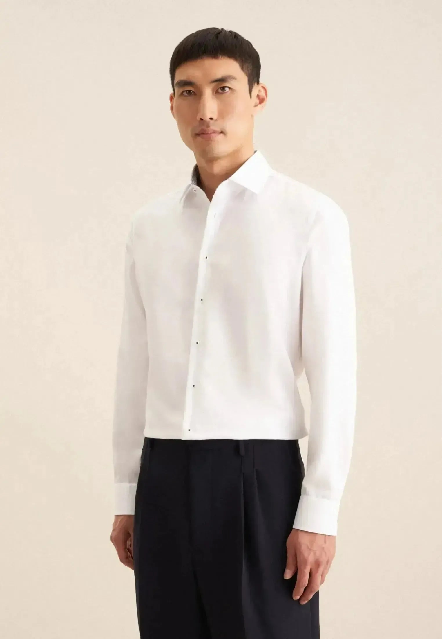 Seidensticker Mens Slim Fit Easy Iron Business Kent Contrast Patch Business Shirt White | Studio DOS