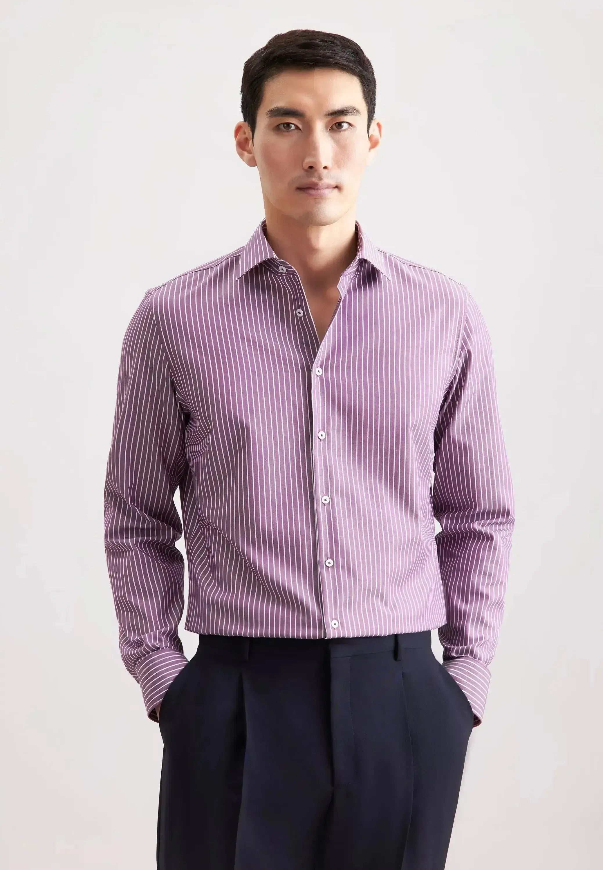 Seidensticker Mens Slim Fit No Iron New Kent Striped Business Shirt Lilac | Studio DOS
