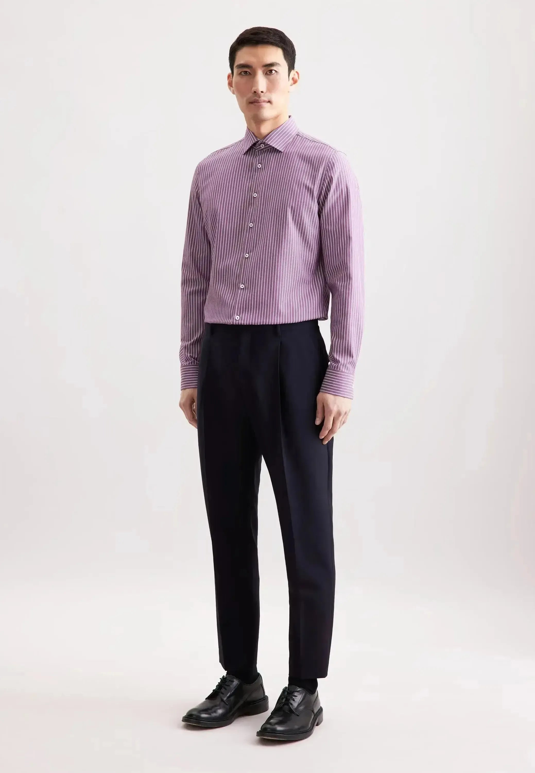 Seidensticker Mens Slim Fit No Iron New Kent Striped Business Shirt Lilac | Studio DOS