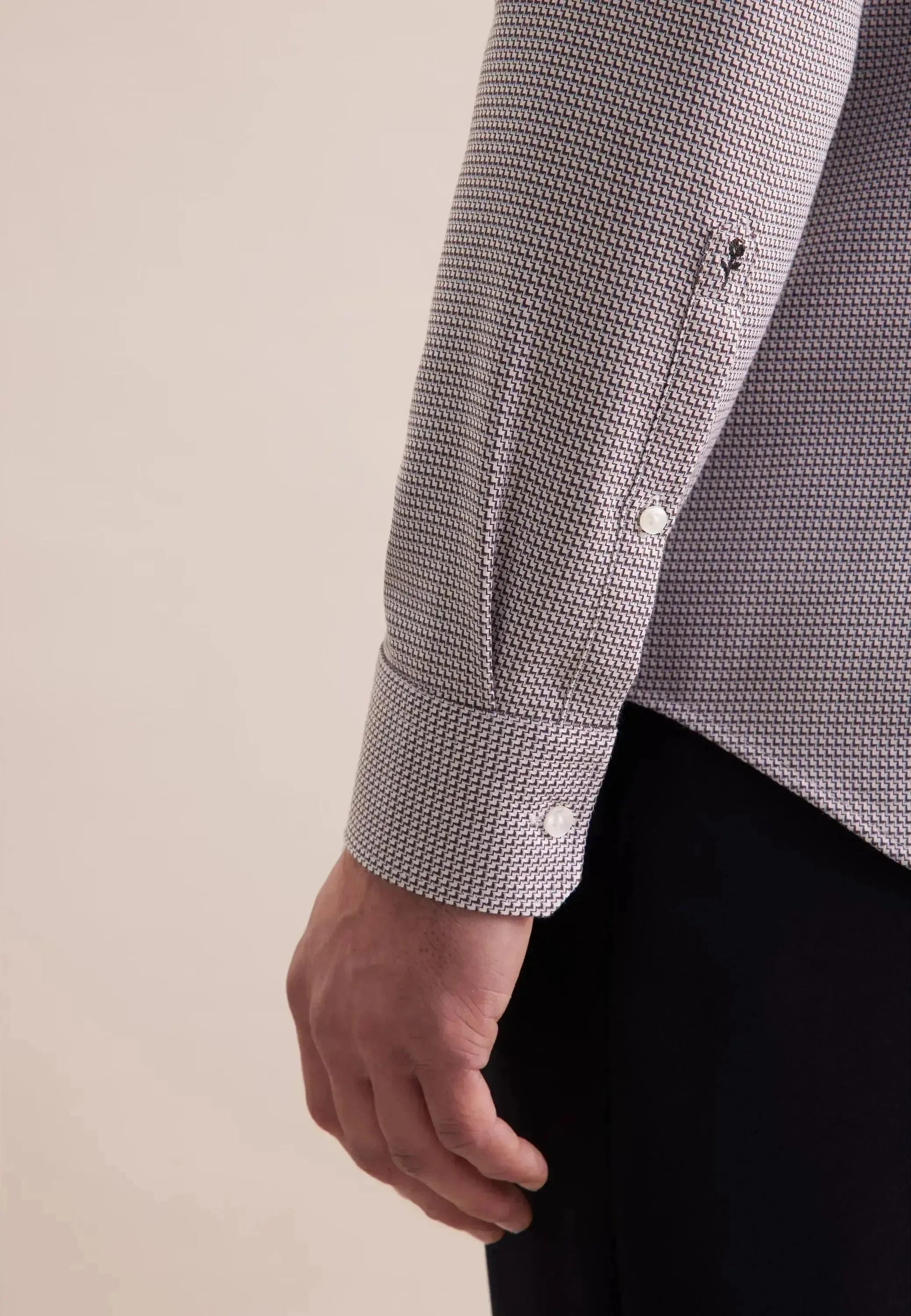 Seidensticker Mens Slim Fit No Iron Spread Kent Structured Pattern Business Shirt Brown | Studio DOS