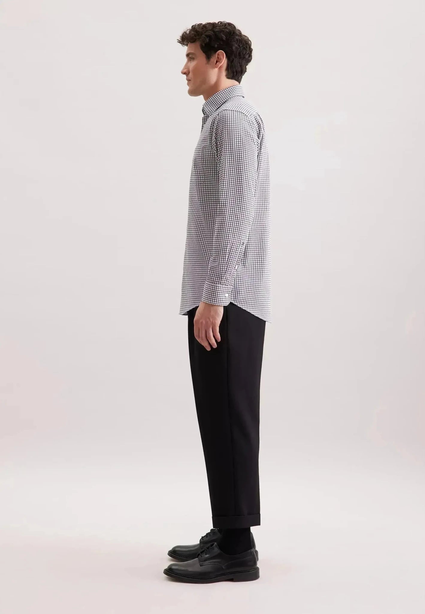 Seidensticker Regular Fit No Iron Covered Button Down Check Business Shirt Dark Blue | Studio DOS