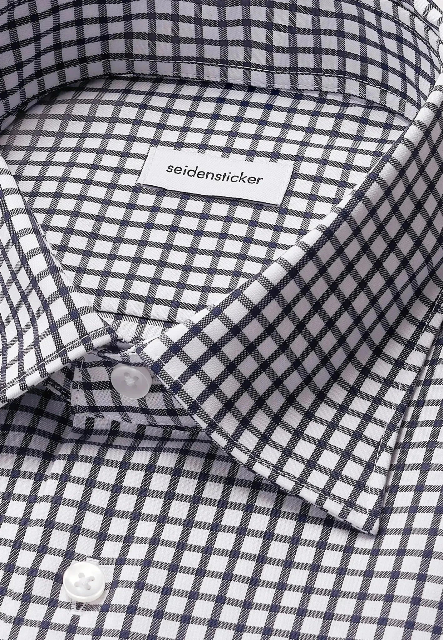 Seidensticker Regular Fit No Iron Covered Button Down Check Business Shirt Dark Blue | Studio DOS