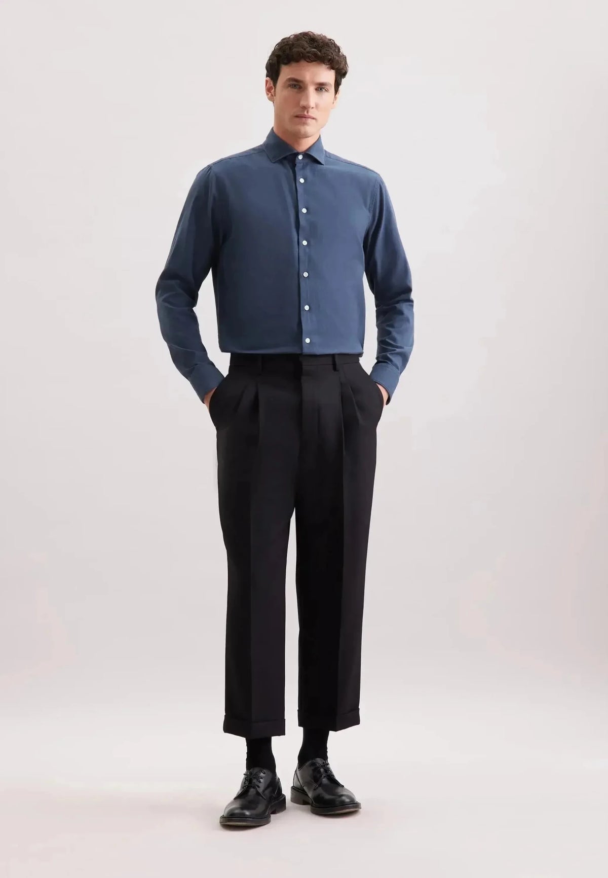 Seidensticker Regular Fit Spread Kent Pepita Flannel Shirt Dark Blue | Studio DOS