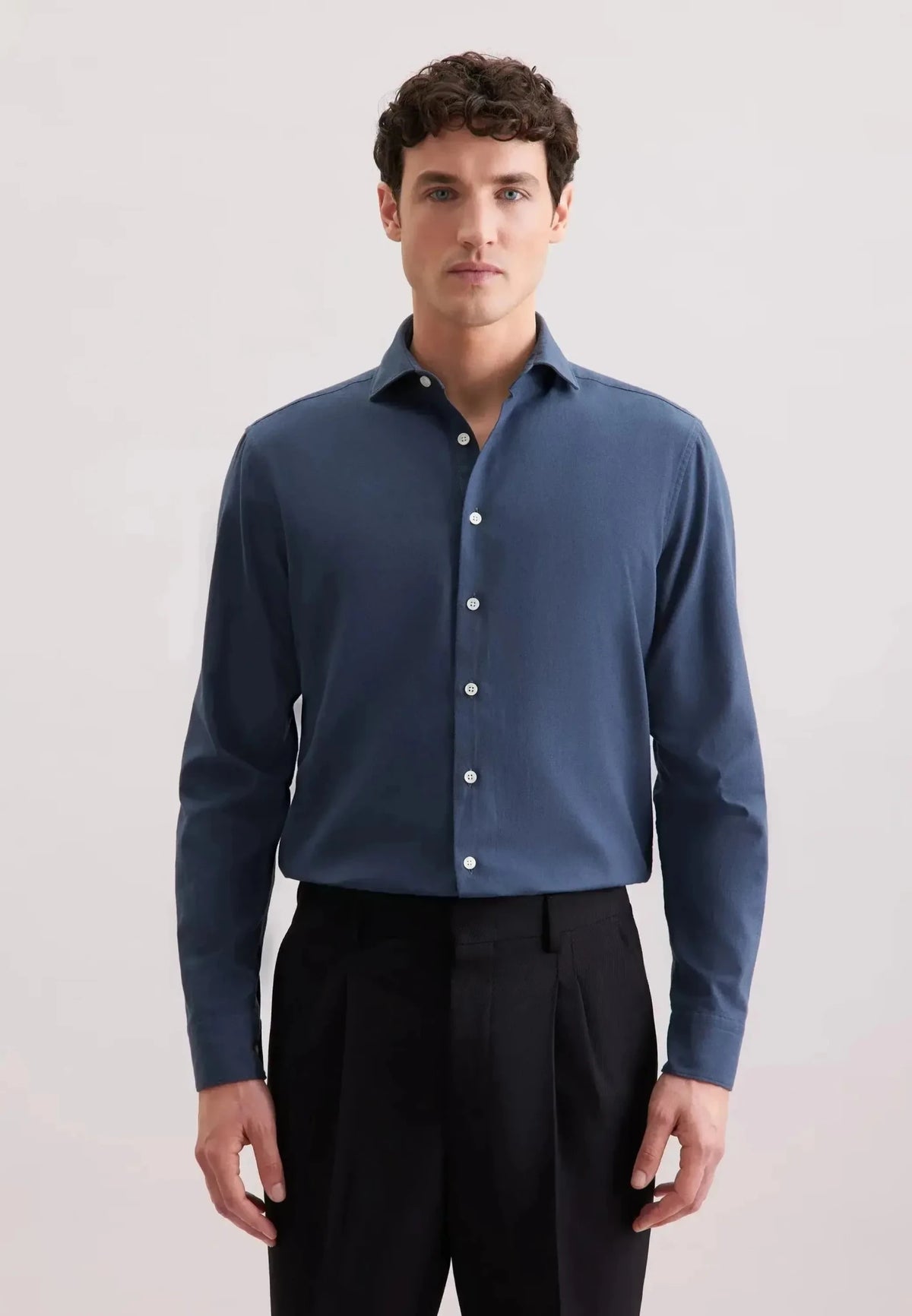 Seidensticker Regular Fit Spread Kent Pepita Flannel Shirt Dark Blue | Studio DOS