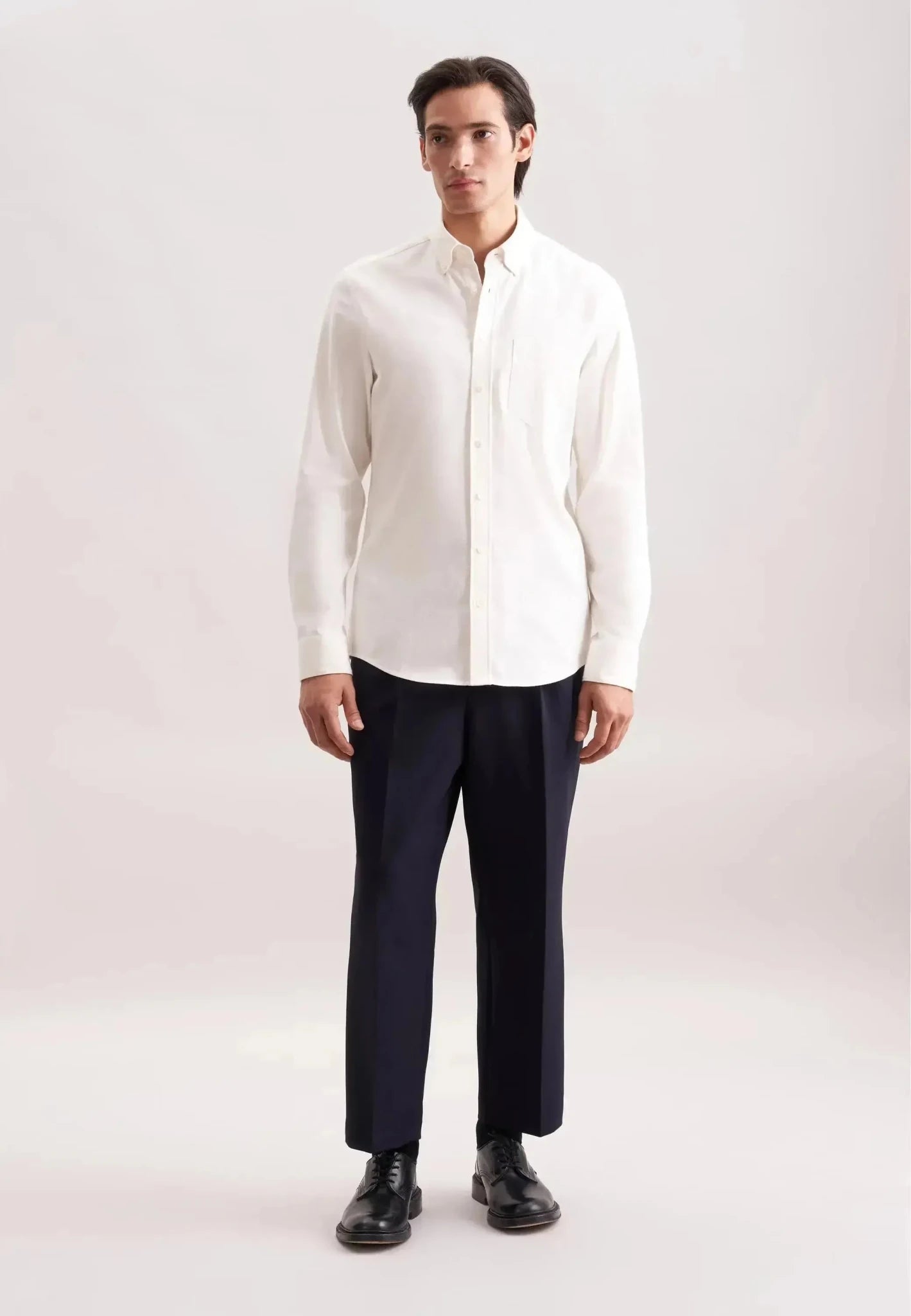 Seidensticker Slim Fit Button Down Flannel Shirt Ecru | Studio DOS