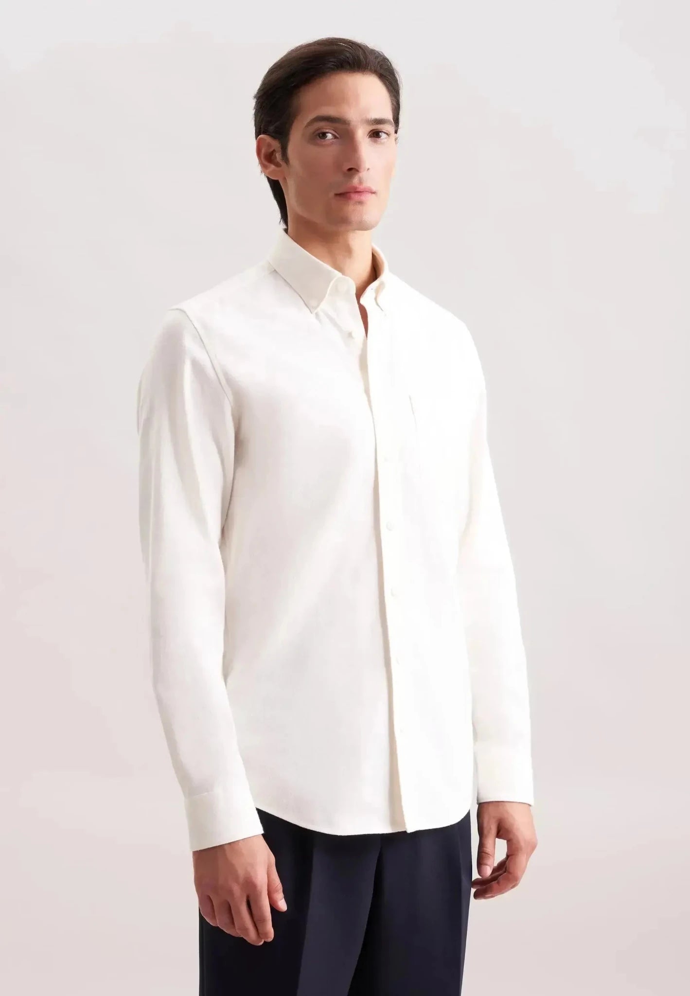 Seidensticker Slim Fit Button Down Flannel Shirt Ecru | Studio DOS