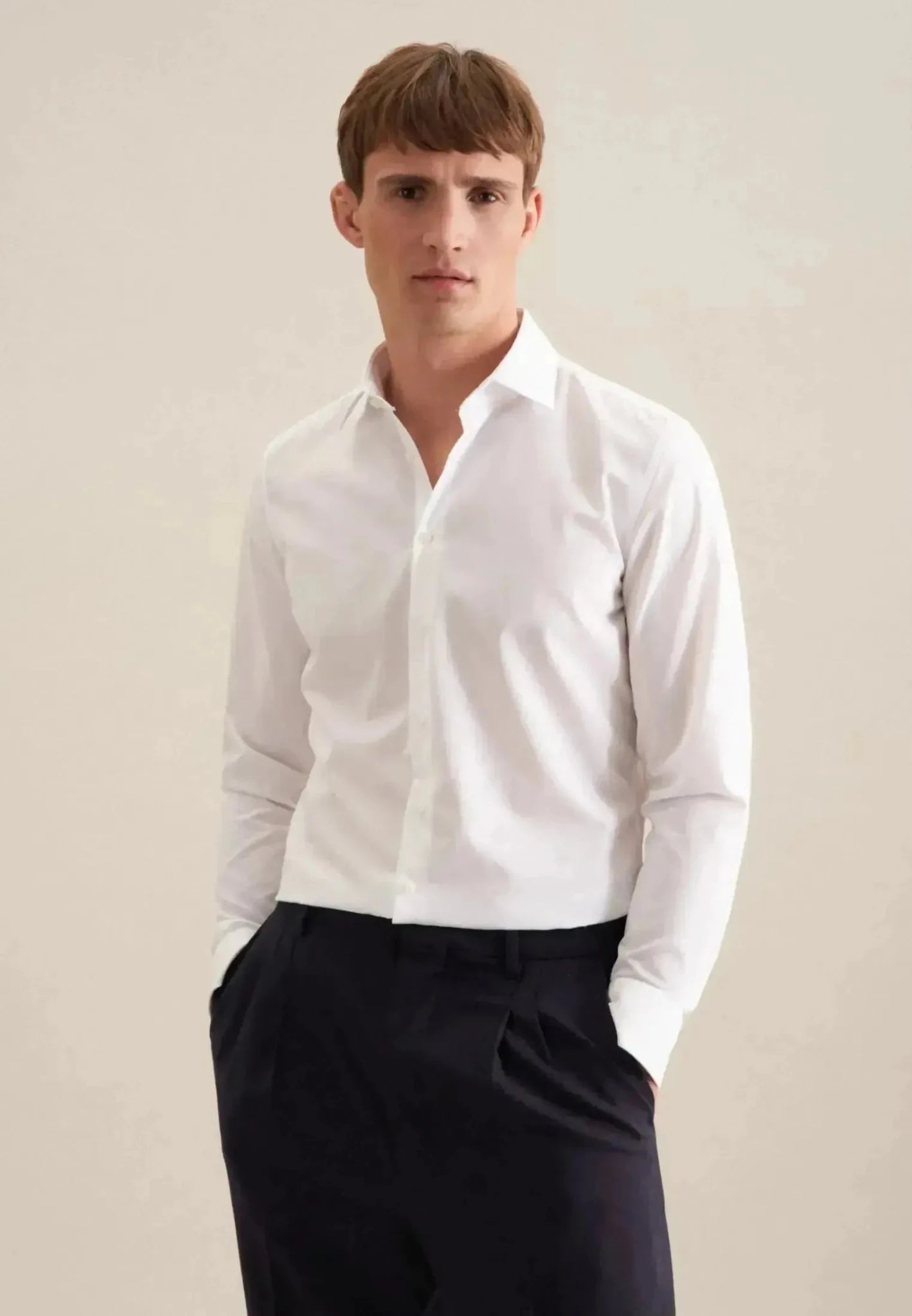 Seidensticker Slim Fit No Iron Kent Collar Business Shirt White | Studio DOS